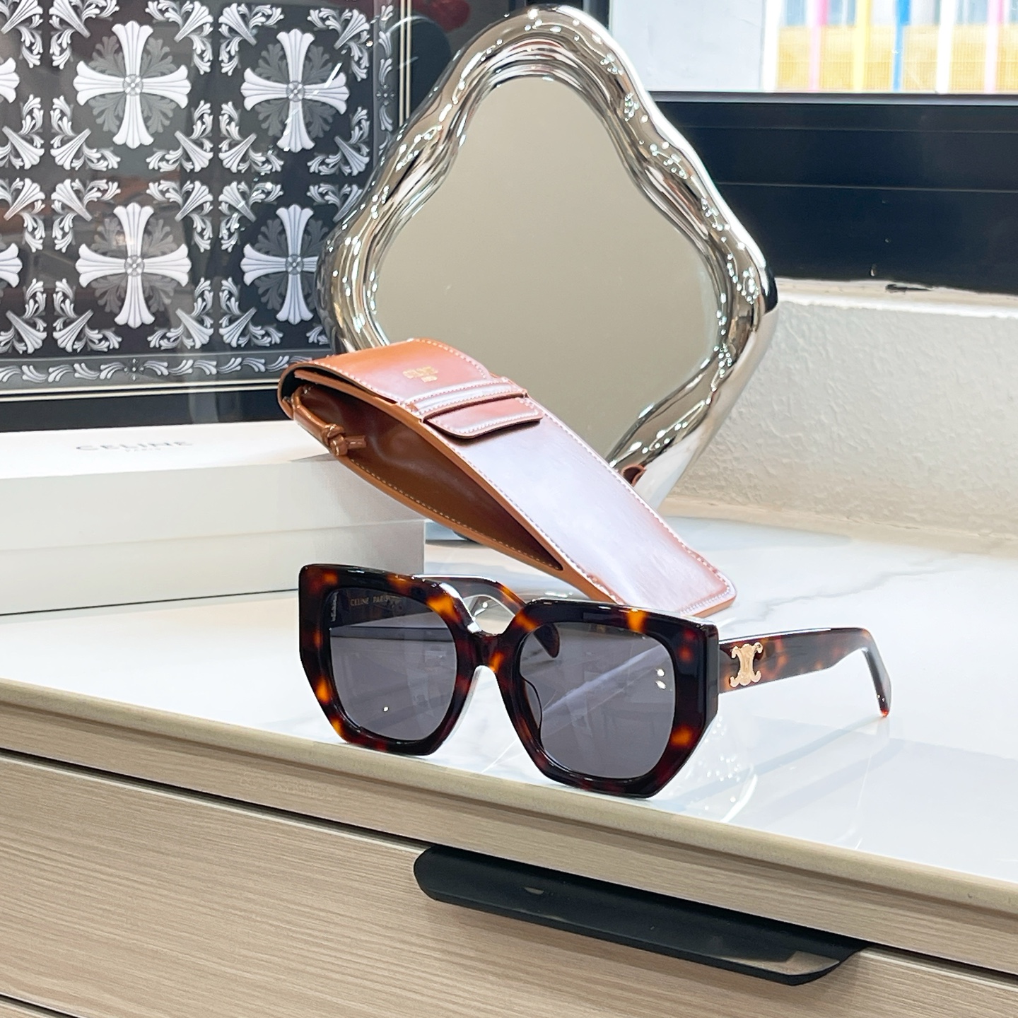 CELINE Sunglasses Acetate Tortoiseshell Square