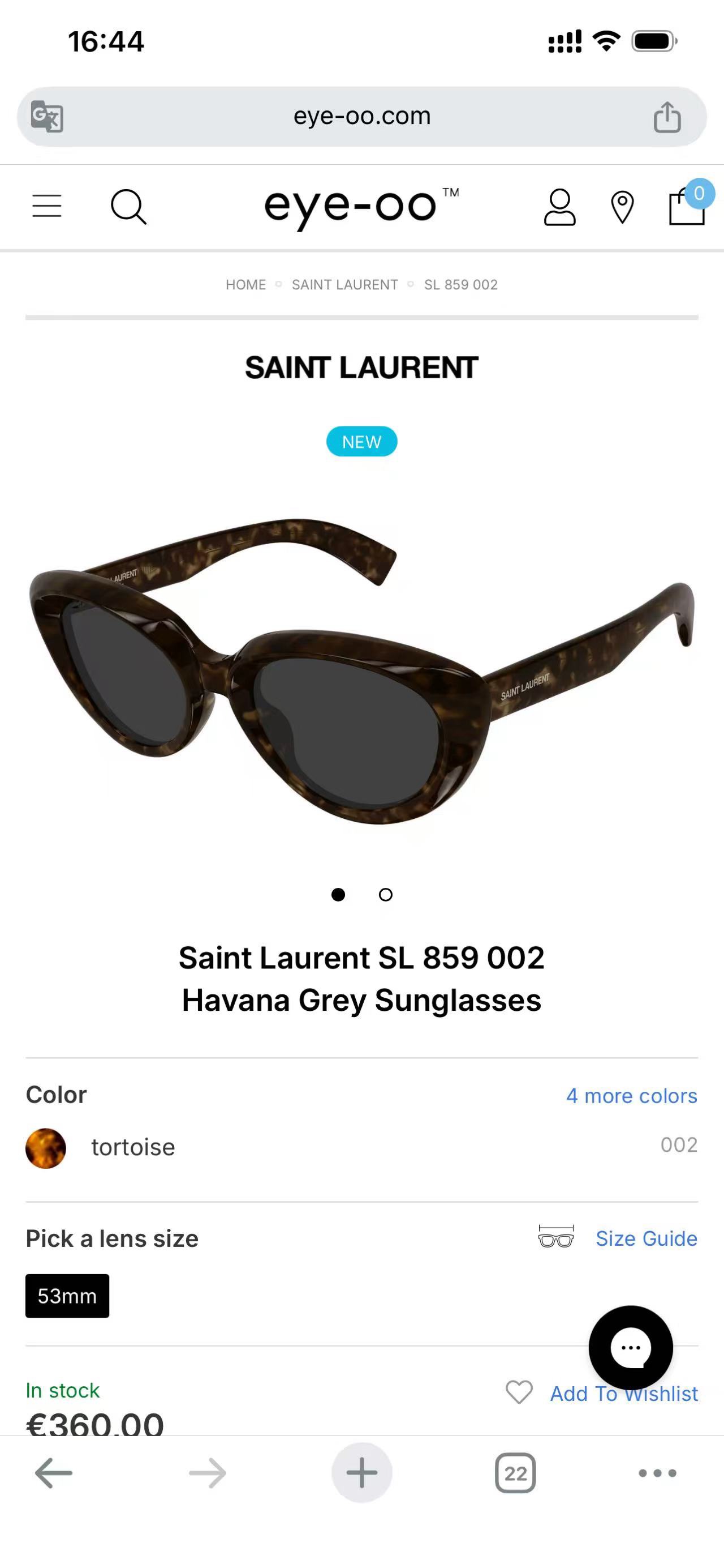 SAINT LAUREN*💫💫💫MODEL：SL 859💫💫💫SIZE：54口20-145💫💫💫