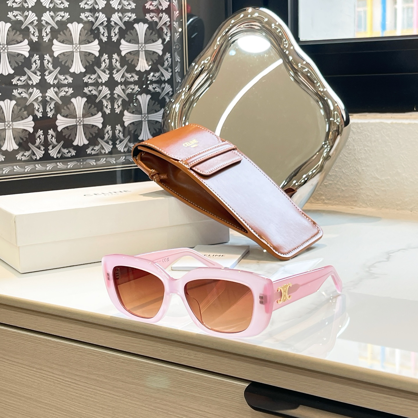 CELINE Sunglasses Acetate Cat Eye Pink
