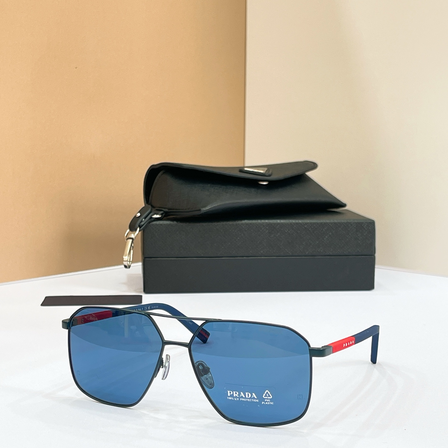 PRADA Sunglasses Metal Polygon Blue Lenses