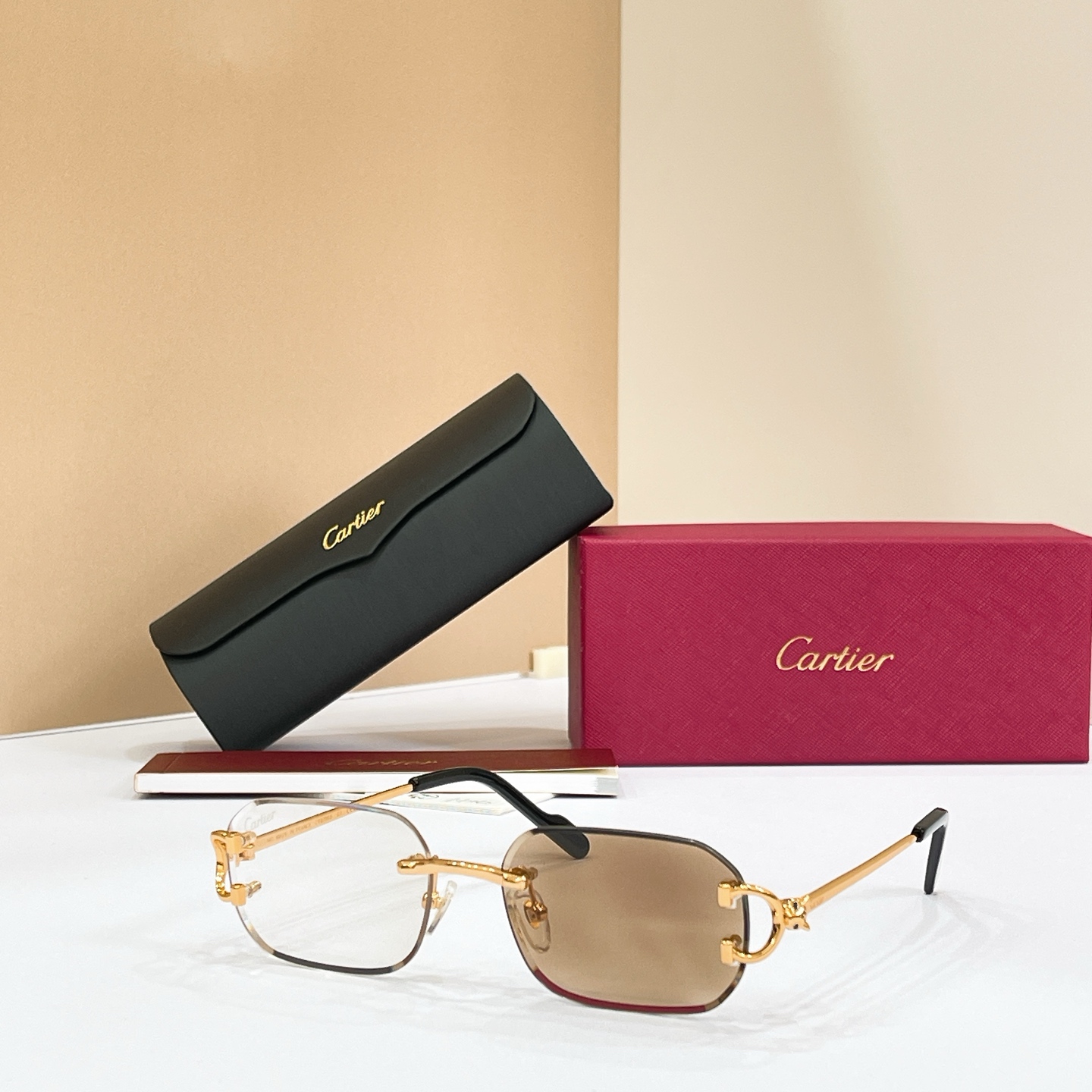 Cartier CT0759S Rimless Metal Square Sunglasses