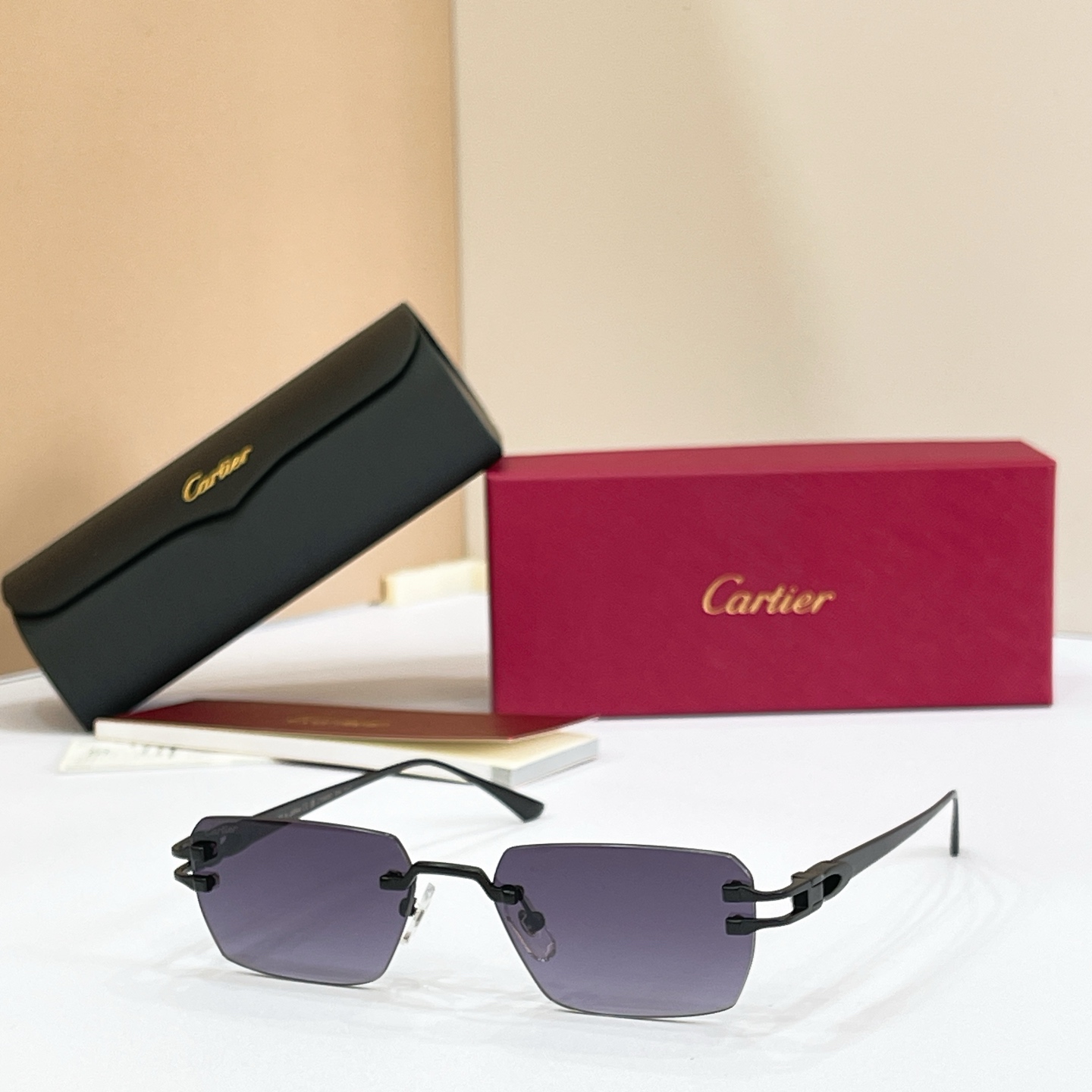 Cartier Rimless Metal Rectangular Sunglasses