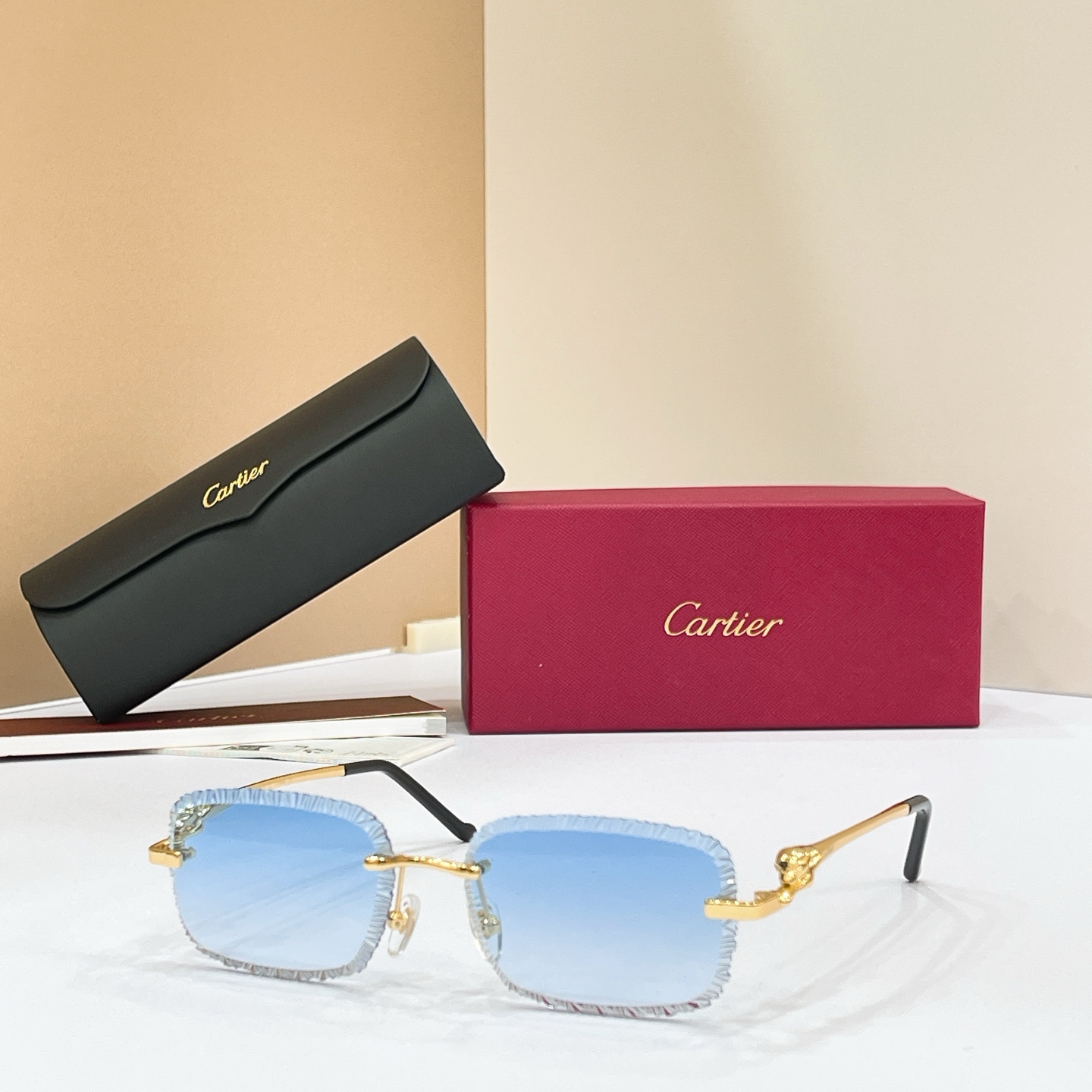 Cartier без оправы металлические квадратные солнцезащитные очки