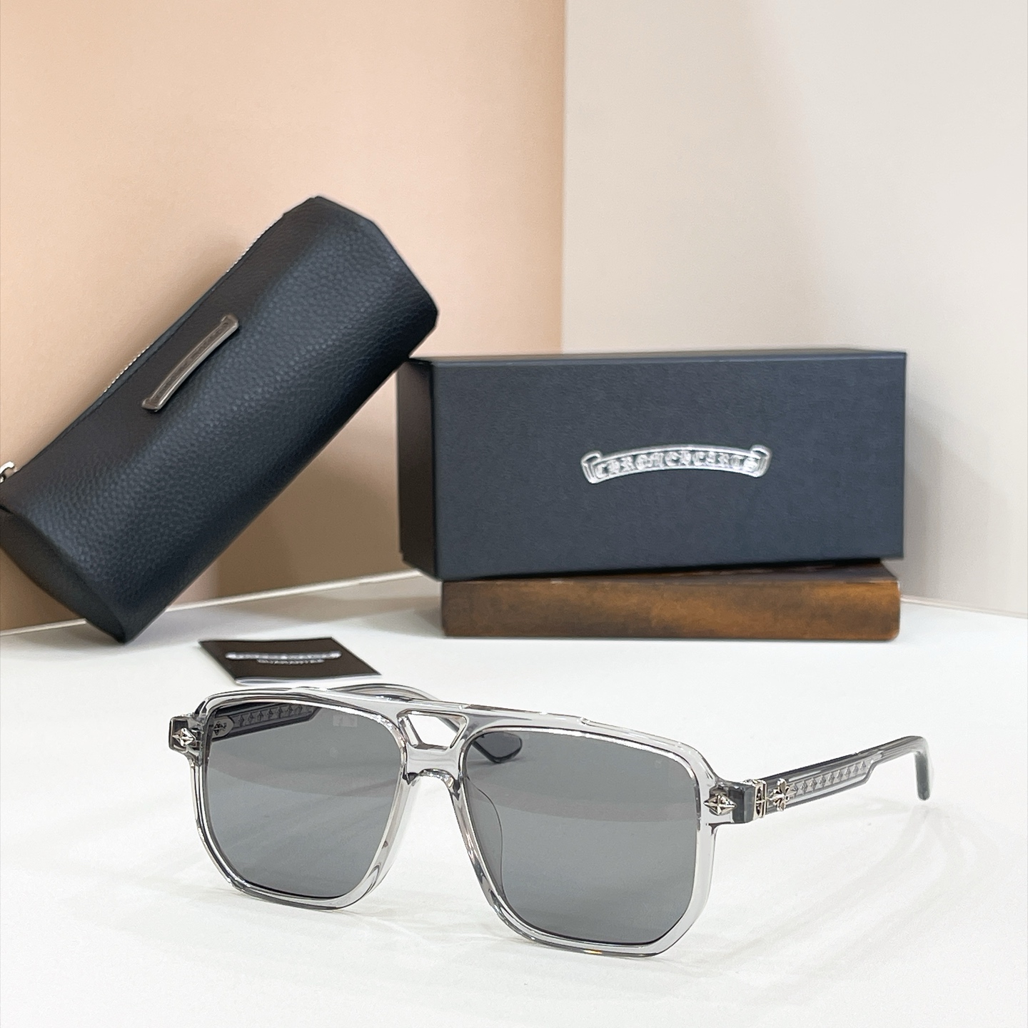 Chrome Hearts Sunglasses Acetate Square Transparent Grey