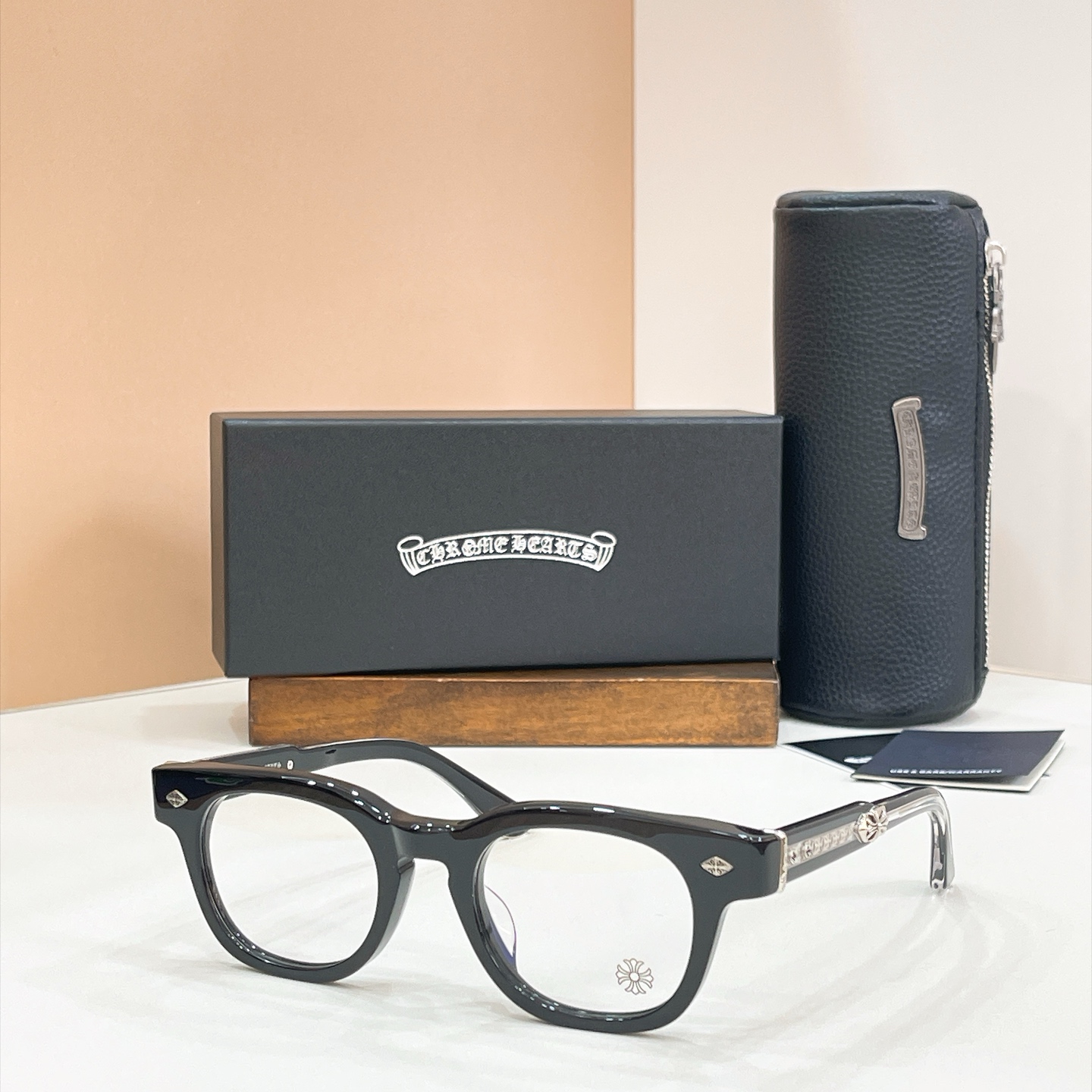 Chrome Hearts Acetate Black Round Frame Glasses