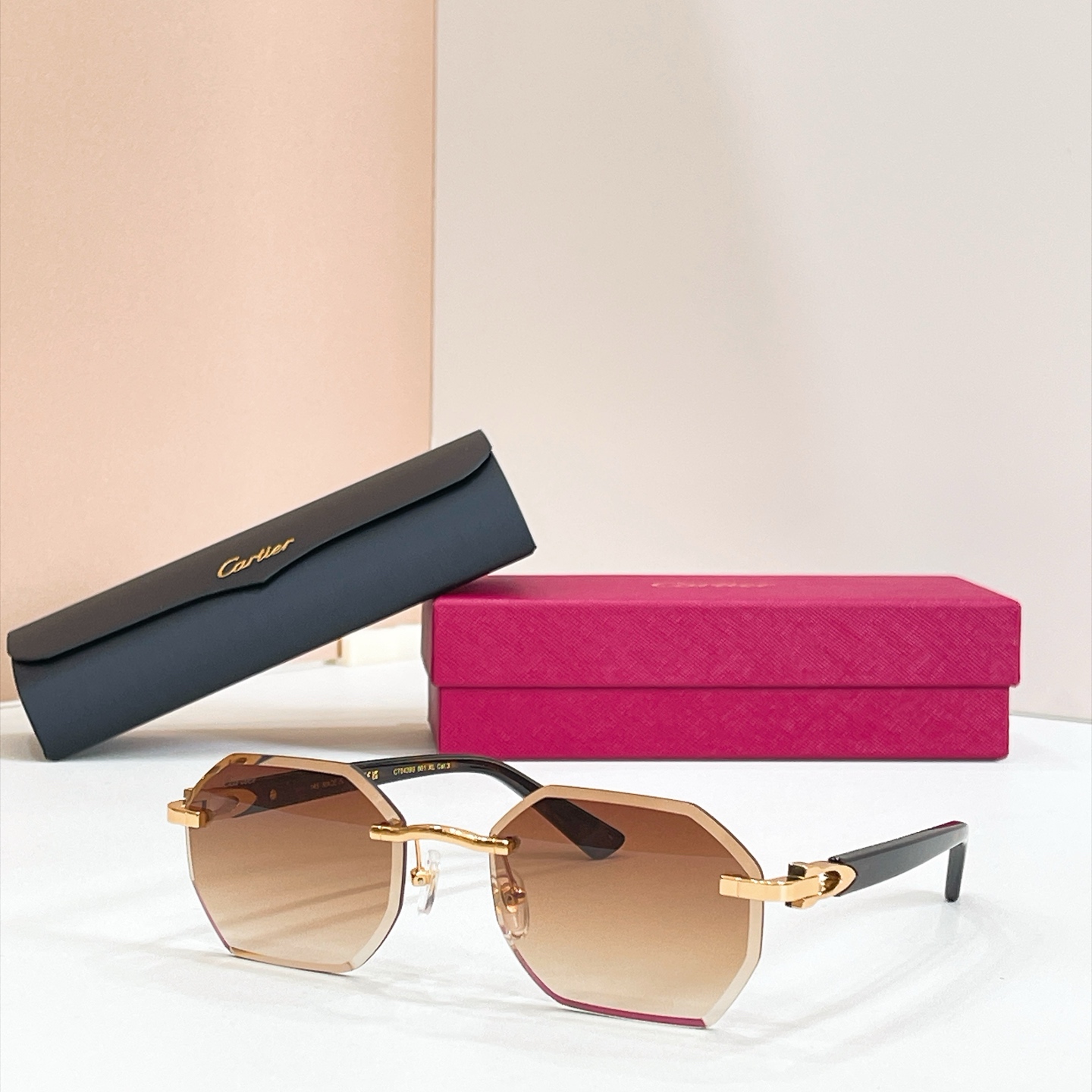 Cartier CT0439S Rimless Metal Geometric Sunglasses