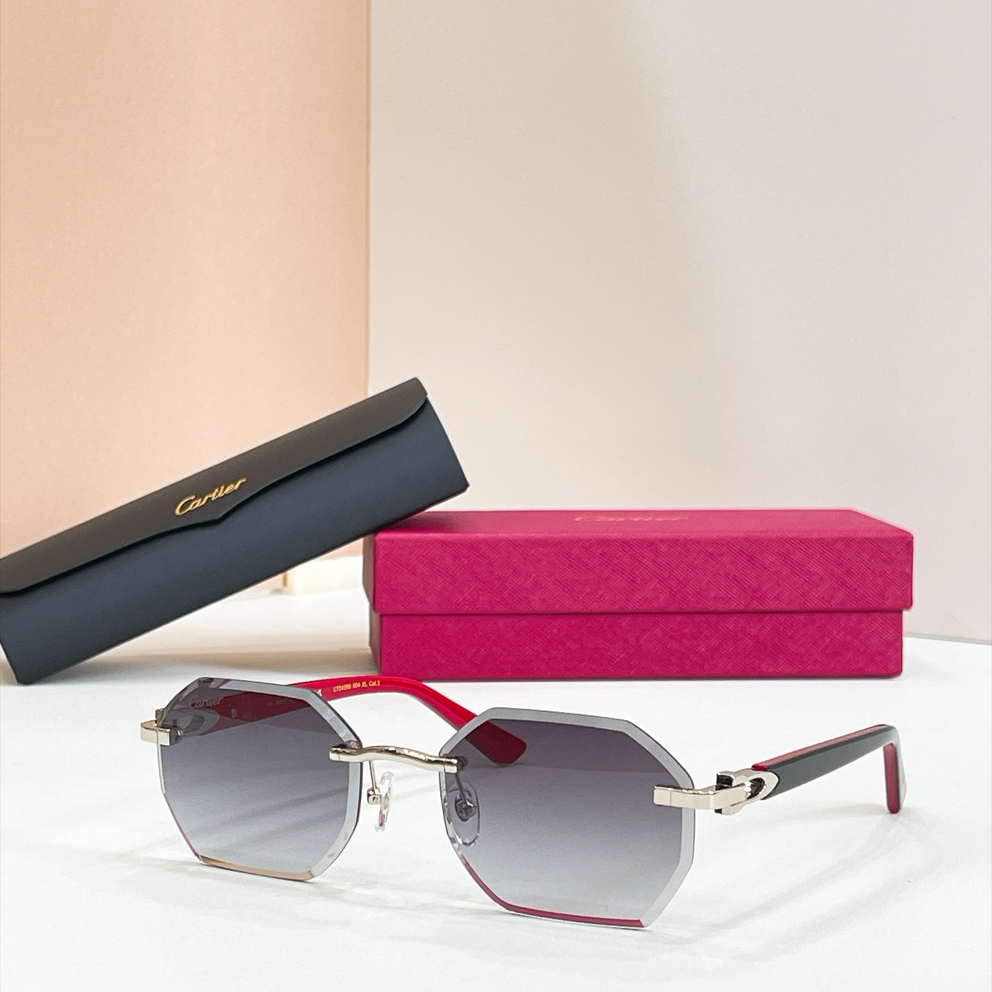 Cartier CT0439S Rimless Metal Polygon Sunglasses