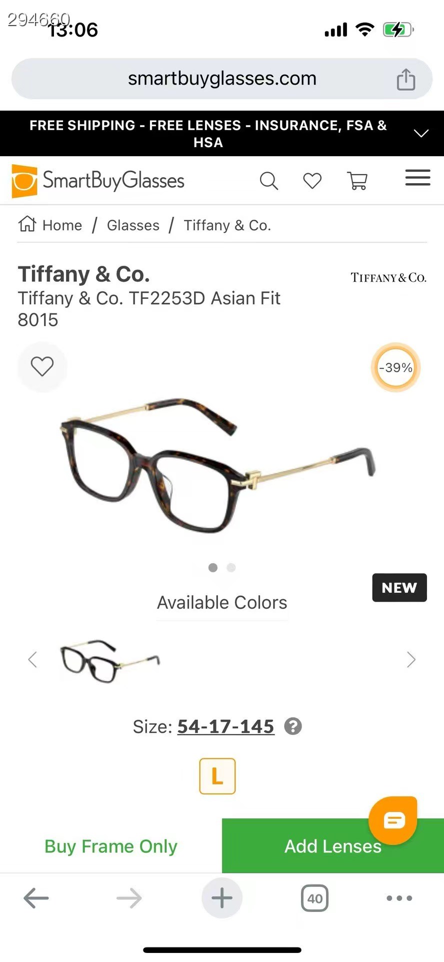 TIFFANY&Co.✨✨✨MODEL：TF 2253D  ✨✨✨ SIZE：54口17-145 ✨✨✨高版本～～