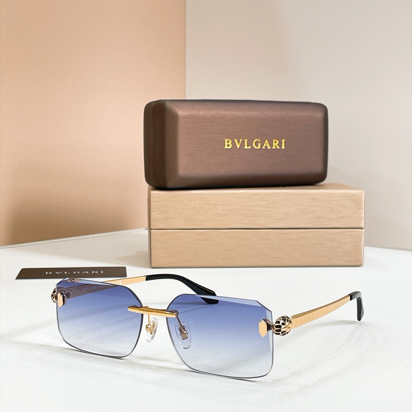 BVLGARI BV40108U Metal Rimless Square Sunglasses