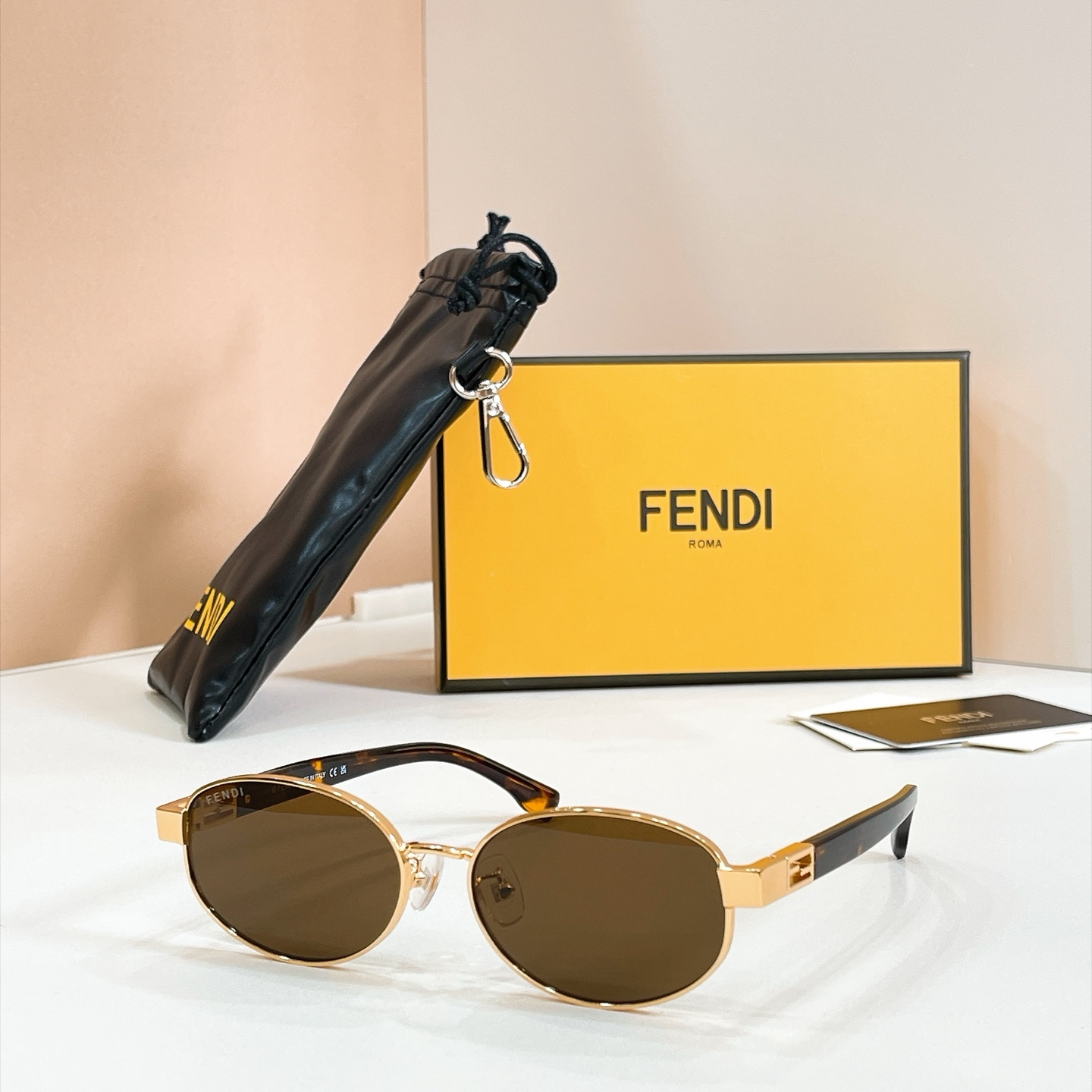 FENDI Sunglasses Metal Oval Tortoiseshell
