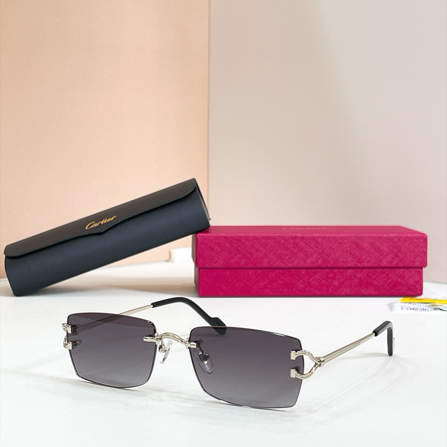 Cartier Rimless Metal Rectangular Sunglasses