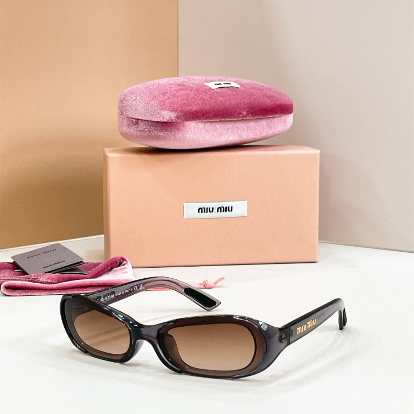 MIUMIU Sunglasses Acetate Rectangular Brown