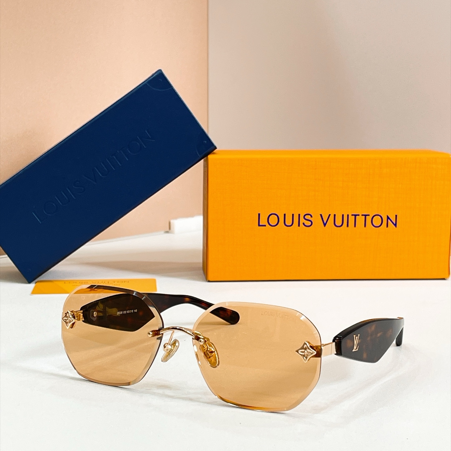 LOUIS VUITTON Rimless Sunglasses Acetate Temples Brown Lenses