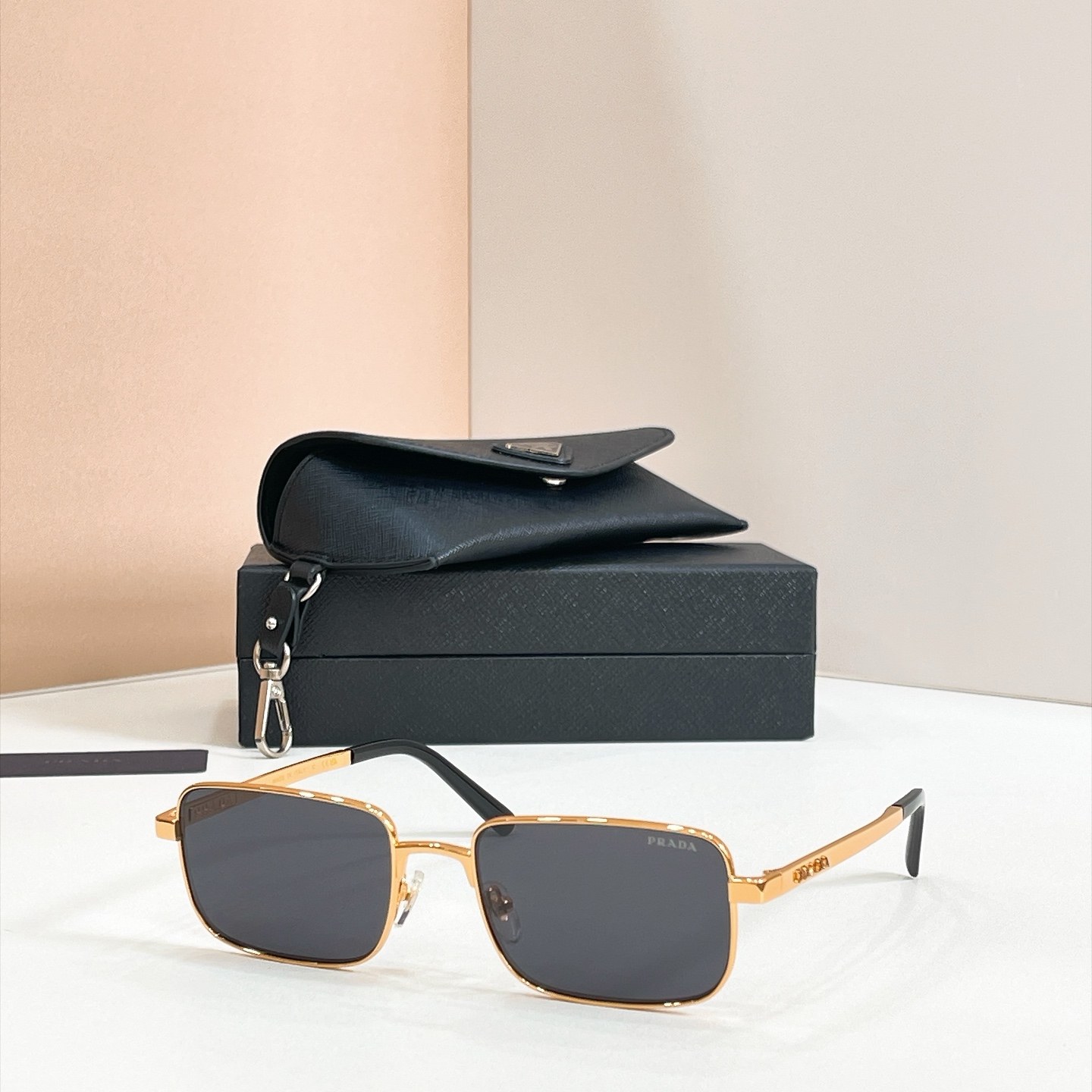 PRADA Sunglasses Metal Rectangular Gold Frame