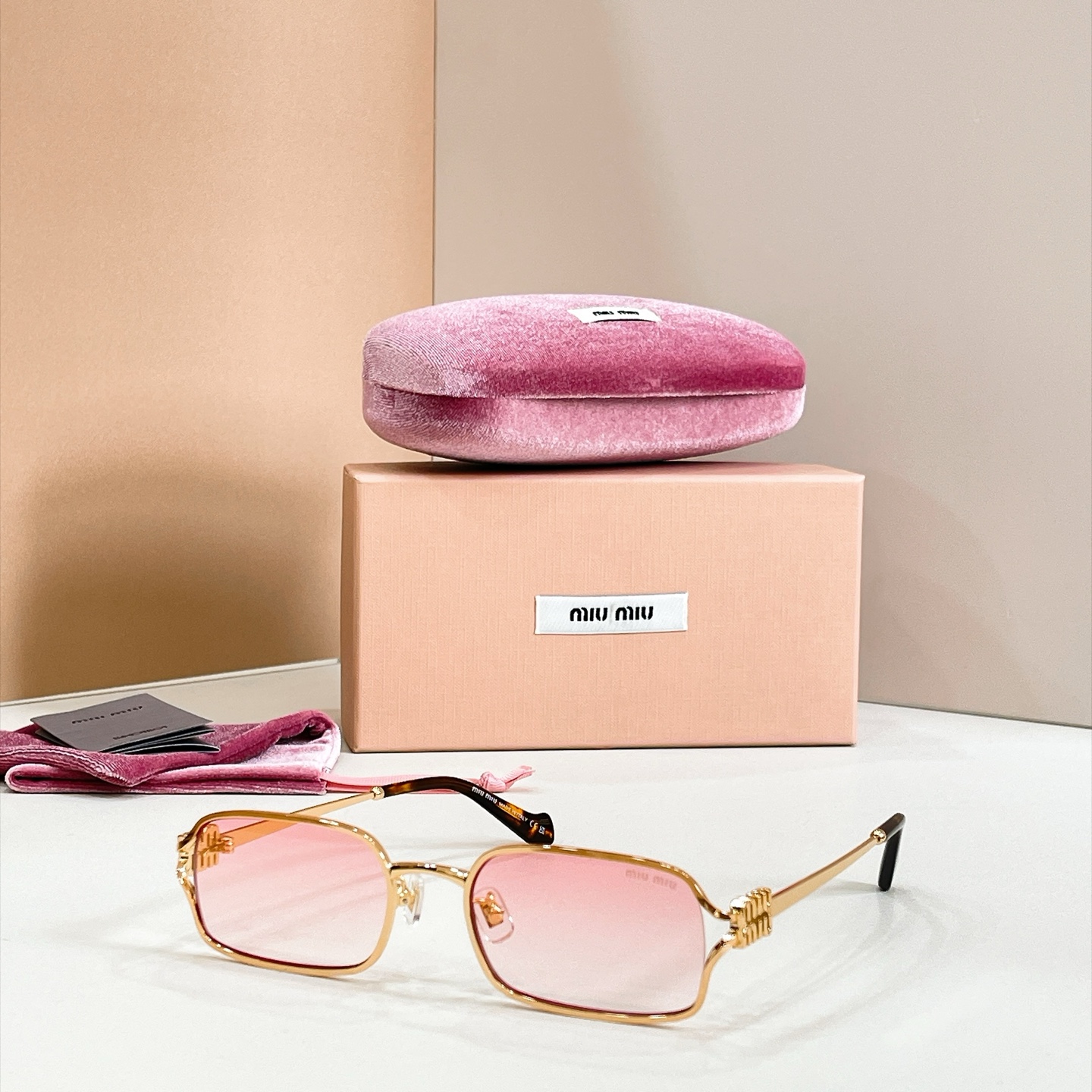 MIUMIU Sunglasses Metal Rectangular Pink Lenses