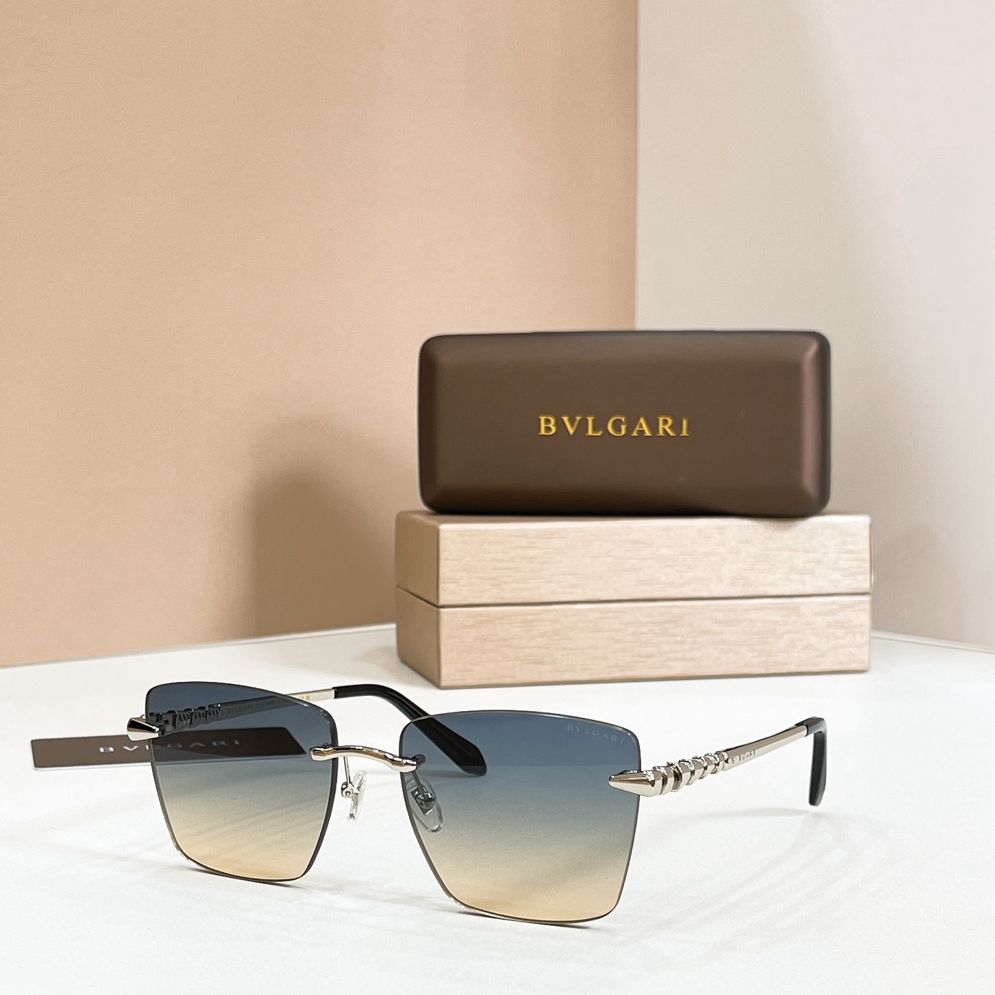BVLGARI Sunglasses Metal Rimless Square