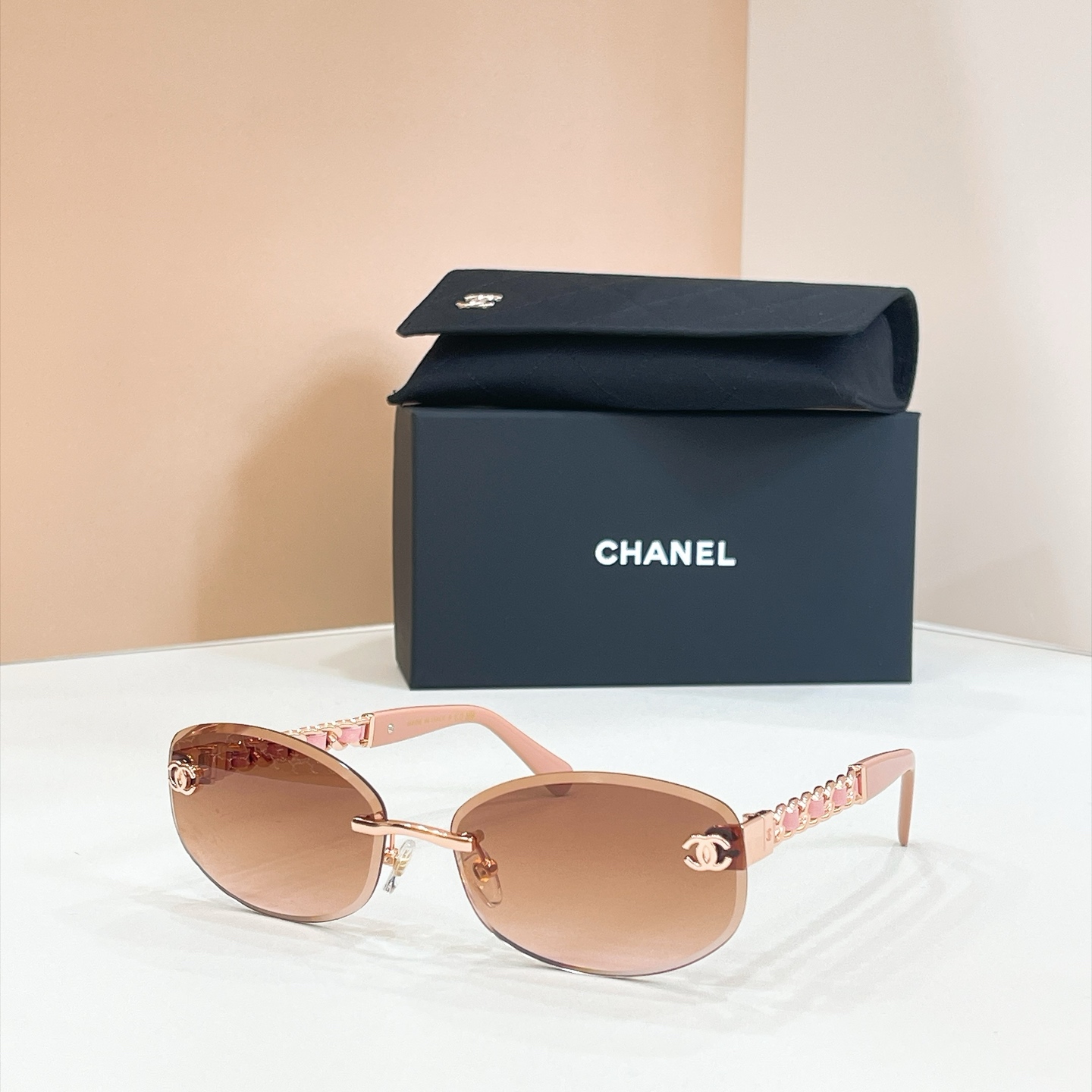Chanel Sunglasses Rimless Metal Pink