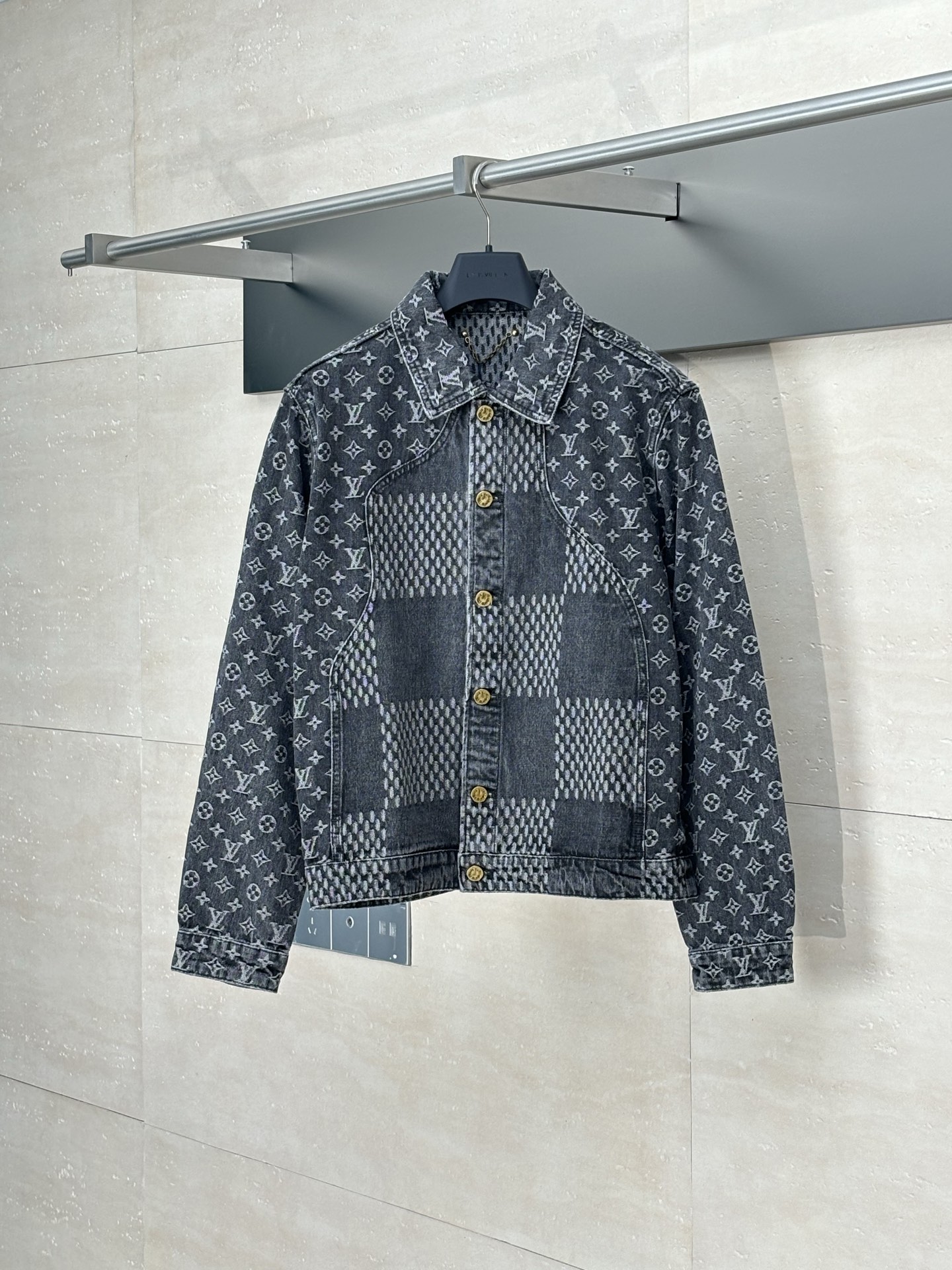 P285 1V/Louis x Nigo chaqueta vaquera de jacquard de edición conjunta, tejido de algodón de punto de bambú teñido y tej…
