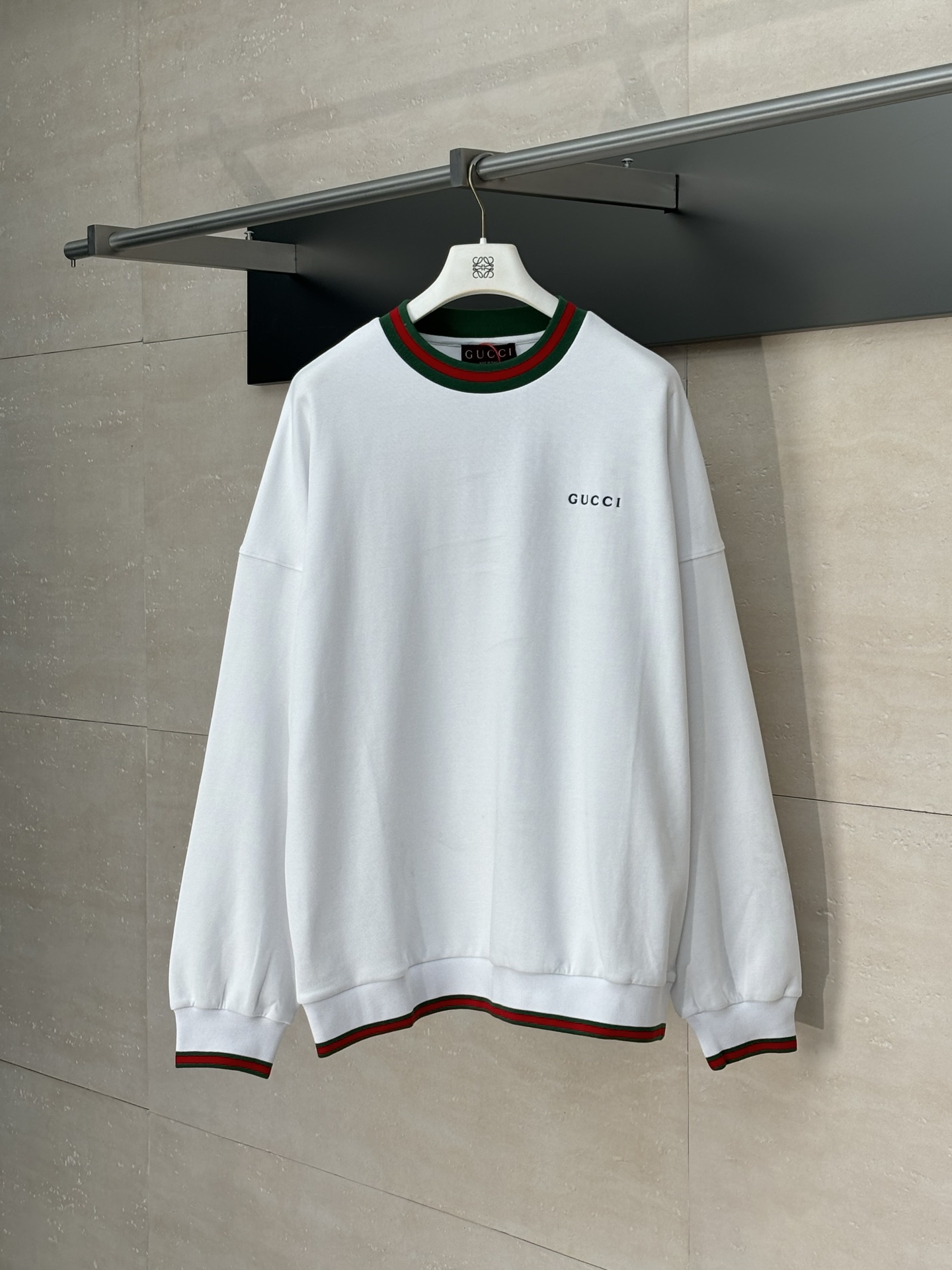 Gucci*/Gucci 25FW nueva sudadera con cinta bordada y bordado, tejido personalizado de algodón y lino suave como nube, s…