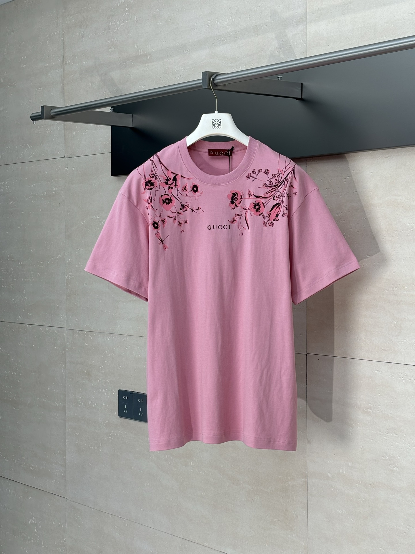 Gucci*/Gucci 25Ss nueva camiseta de cuello redondo con estampado floral, algodón 100% importado, transpirable y cómodo,…