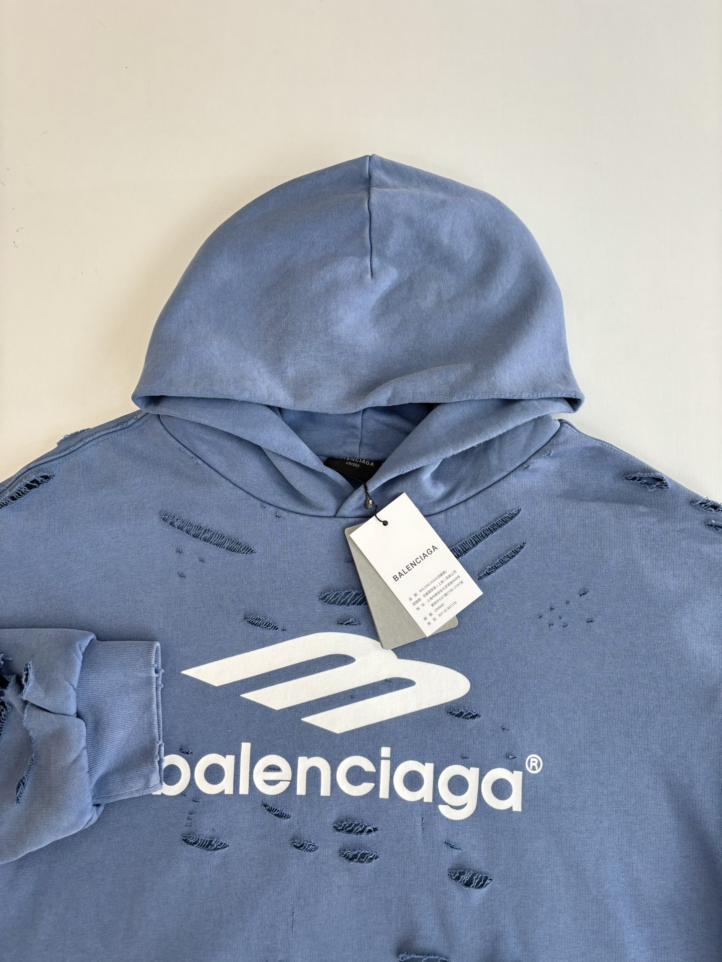 Balenciaga*/巴黎25早秋水洗做旧破洞连帽卫衣Size：XS/S/M/L