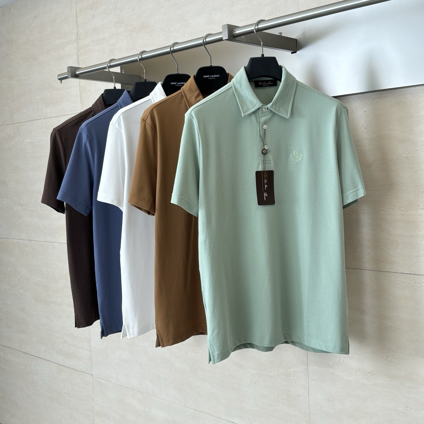 。Loro Pian*/诺悠翩雅 Loro piana标识刺绣珠地棉短袖翻领POLo衫横机针织（针织起脚