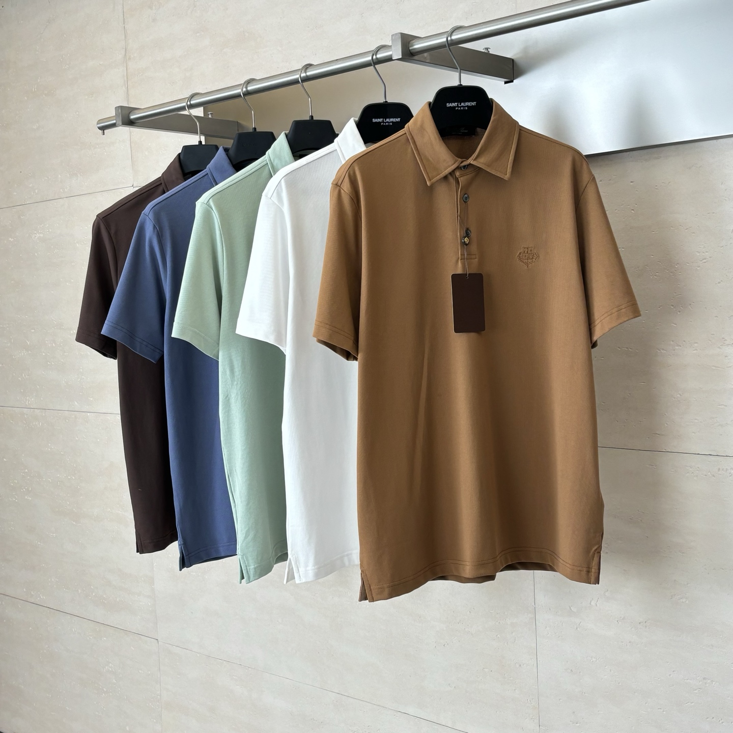 。Loro Pian*/诺悠翩雅 Loro piana标识刺绣珠地棉短袖翻领POLo衫横机针织（针织起脚