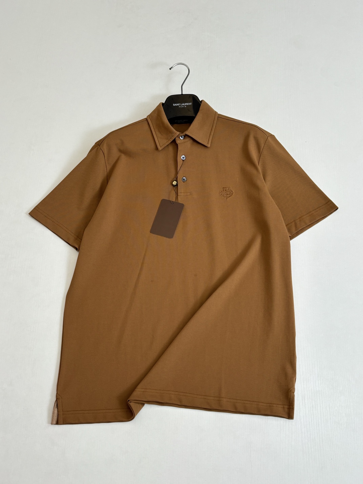 。Loro Pian*/诺悠翩雅 Loro piana标识刺绣珠地棉短袖翻领POLo衫横机针织（针织起脚