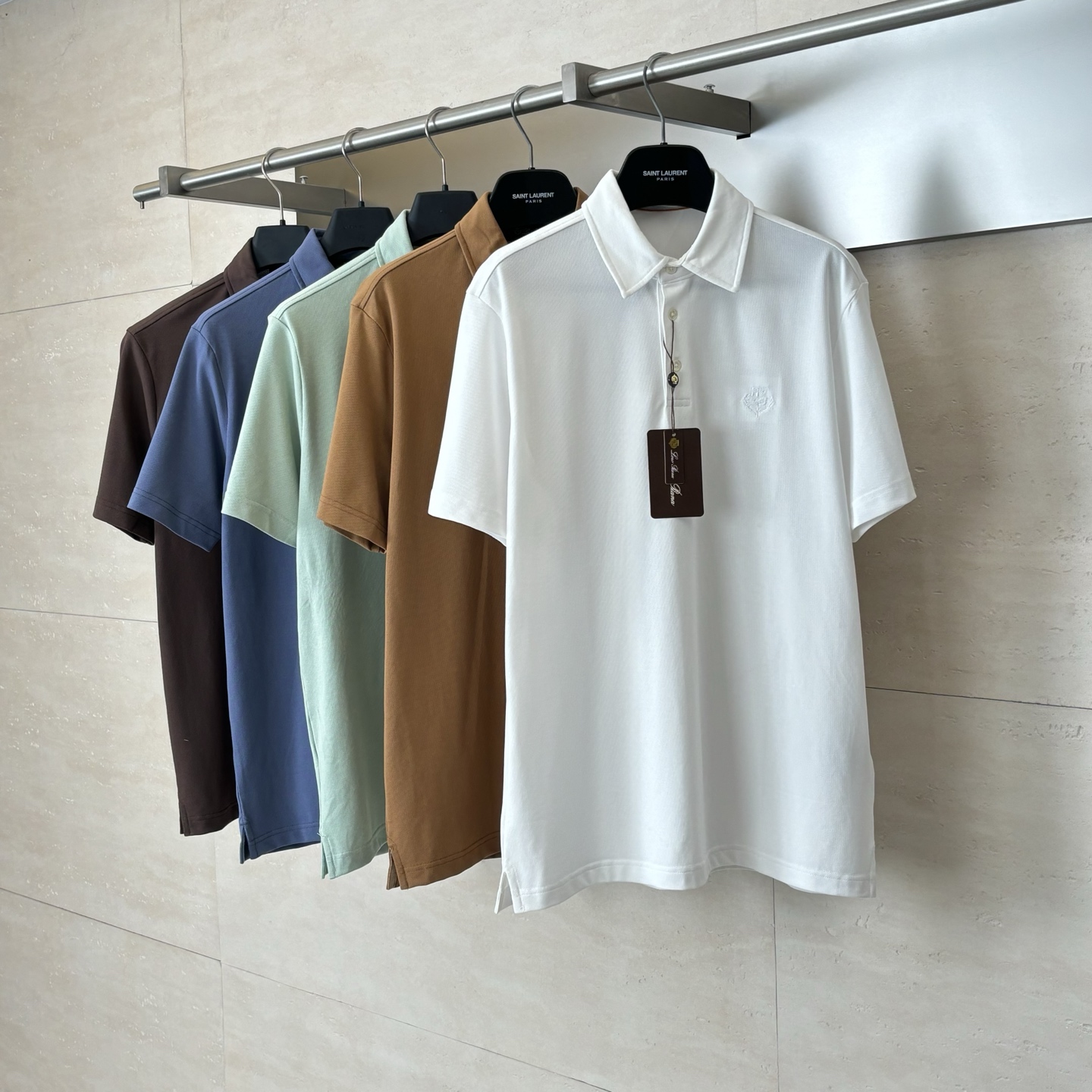 。Loro Pian*/诺悠翩雅 Loro piana标识刺绣珠地棉短袖翻领POLo衫横机针织（针织起脚