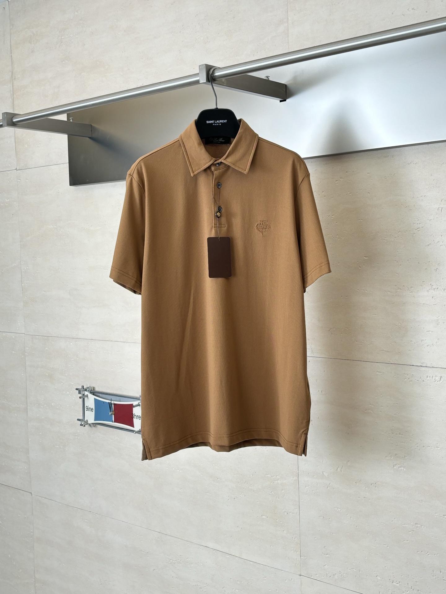 。Loro Pian*/诺悠翩雅 Loro piana标识刺绣珠地棉短袖翻领POLo衫横机针织（针织起脚