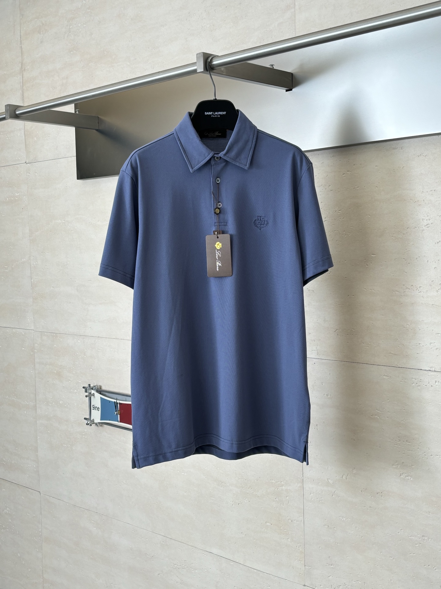 。Loro Pian*/诺悠翩雅 Loro piana标识刺绣珠地棉短袖翻领POLo衫横机针织（针织起脚