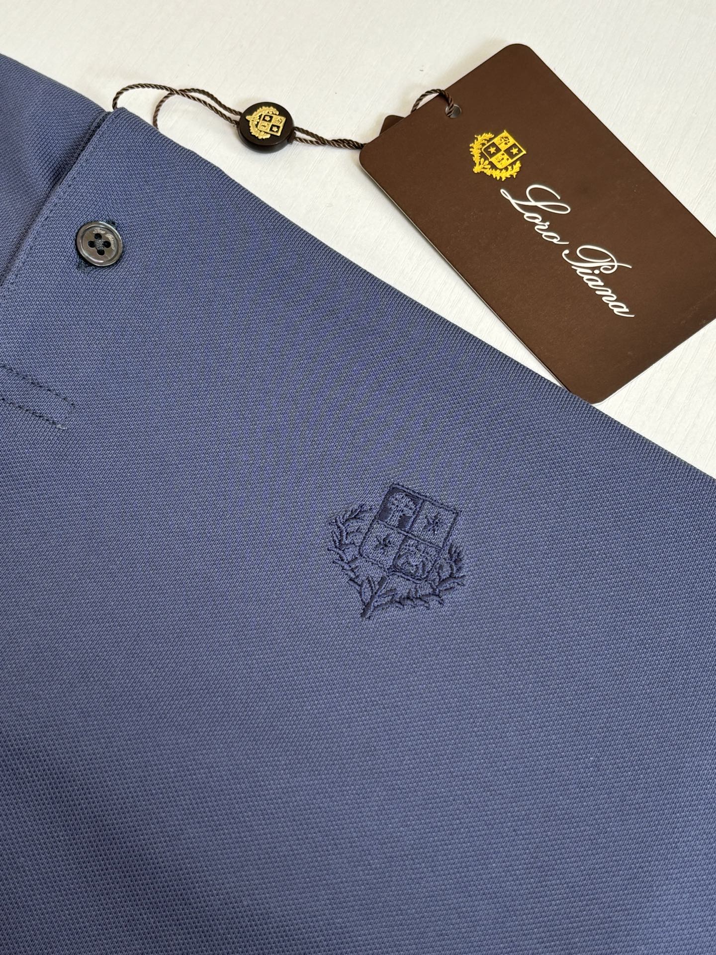 。Loro Pian*/诺悠翩雅 Loro piana标识刺绣珠地棉短袖翻领POLo衫横机针织（针织起脚