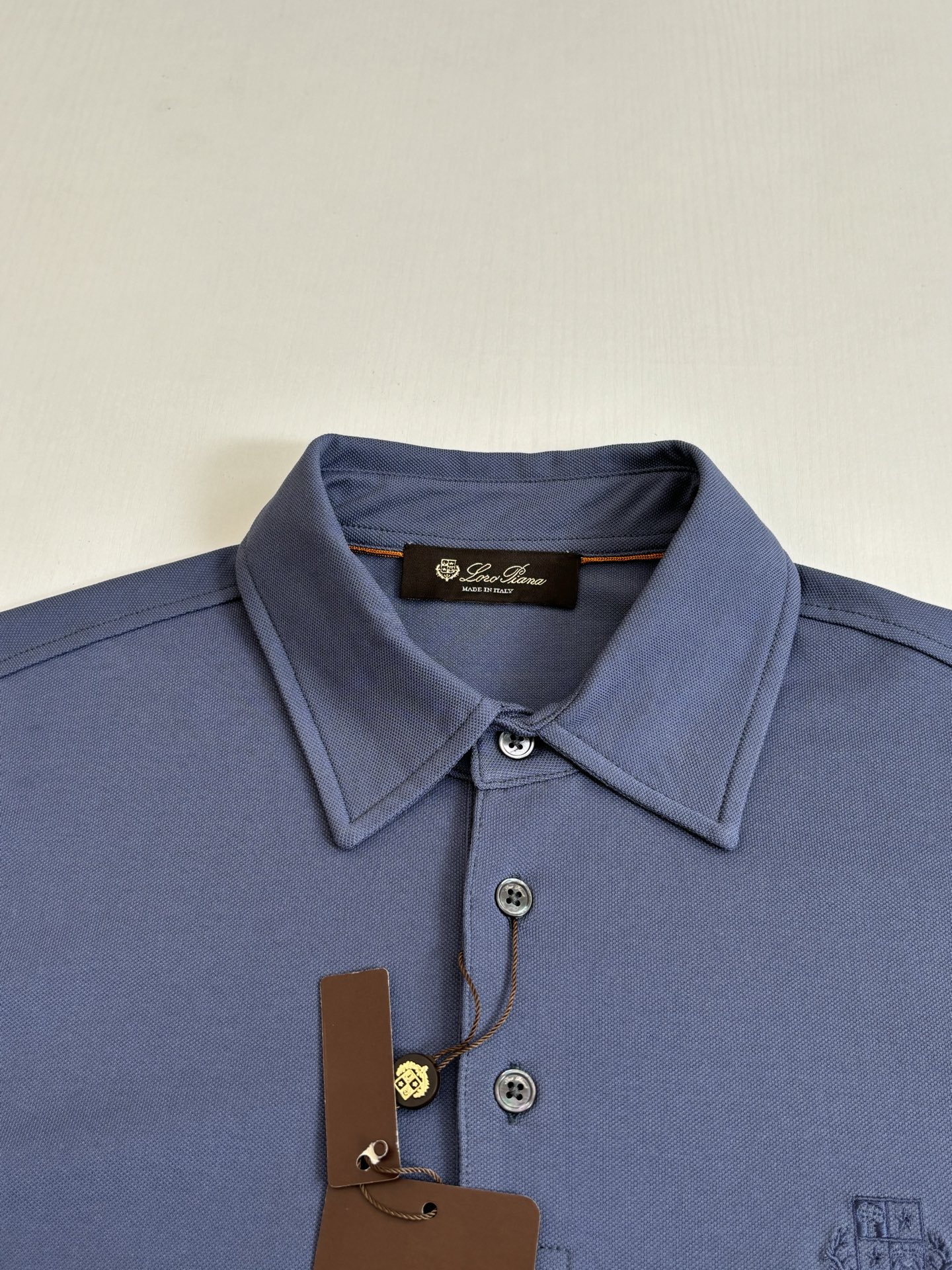 。Loro Pian*/诺悠翩雅 Loro piana标识刺绣珠地棉短袖翻领POLo衫横机针织（针织起脚