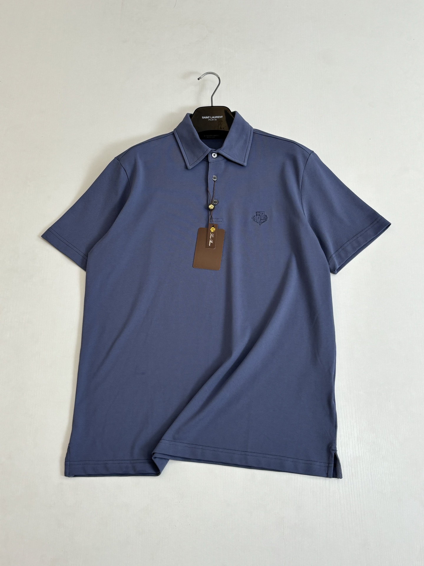 。Loro Pian*/诺悠翩雅 Loro piana标识刺绣珠地棉短袖翻领POLo衫横机针织（针织起脚