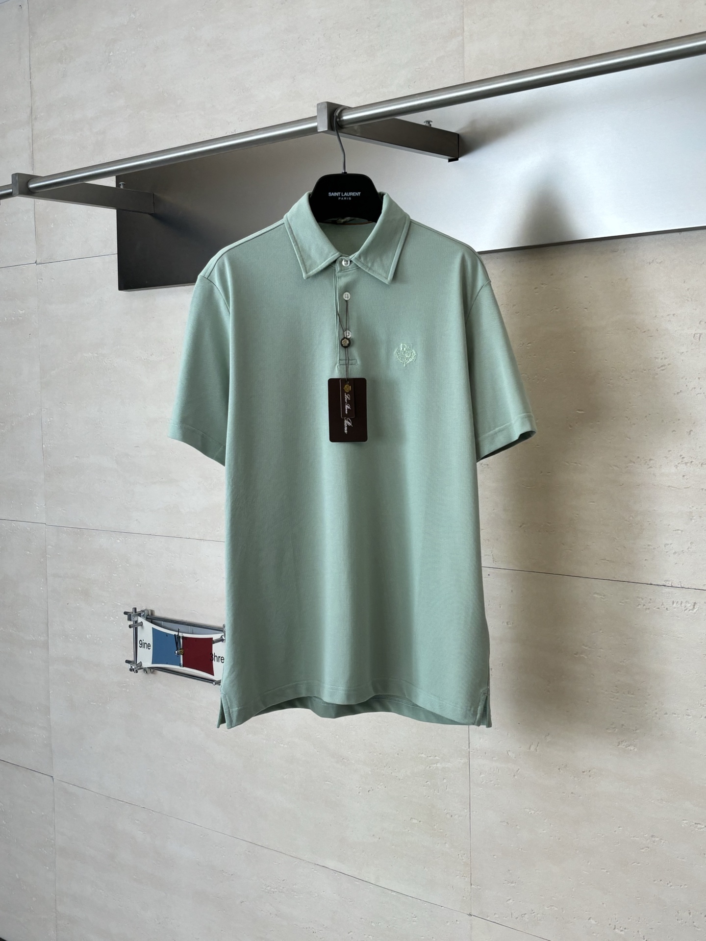 。Loro Pian*/诺悠翩雅 Loro piana标识刺绣珠地棉短袖翻领POLo衫横机针织（针织起脚