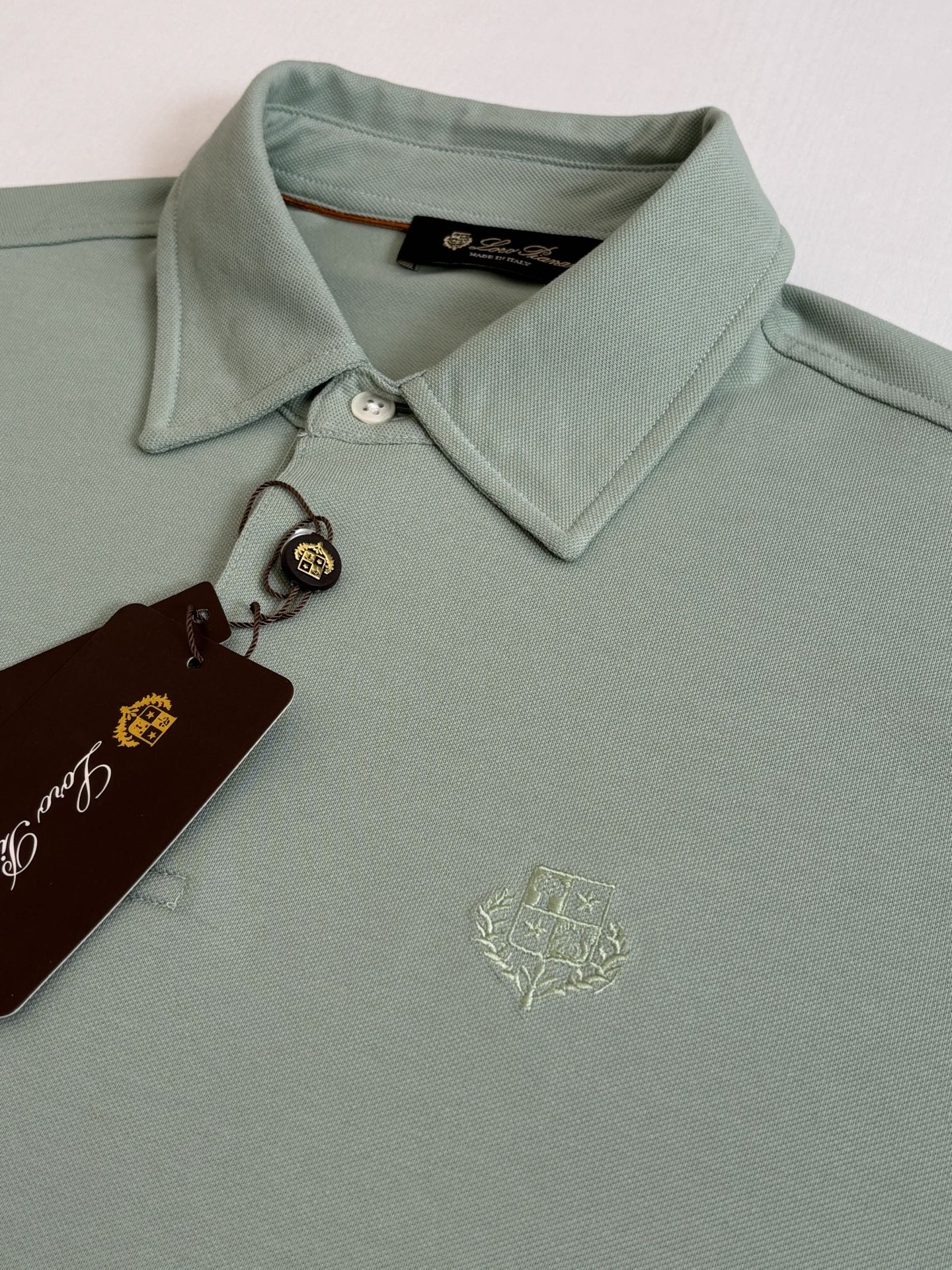 。Loro Pian*/诺悠翩雅 Loro piana标识刺绣珠地棉短袖翻领POLo衫横机针织（针织起脚