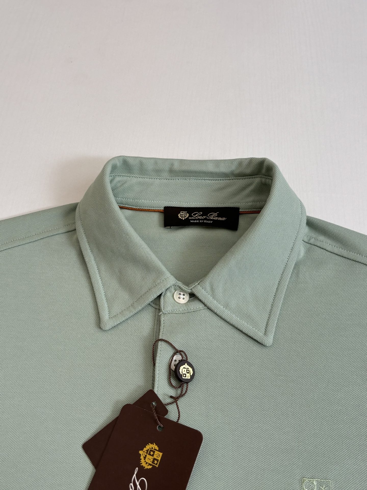 。Loro Pian*/诺悠翩雅 Loro piana标识刺绣珠地棉短袖翻领POLo衫横机针织（针织起脚