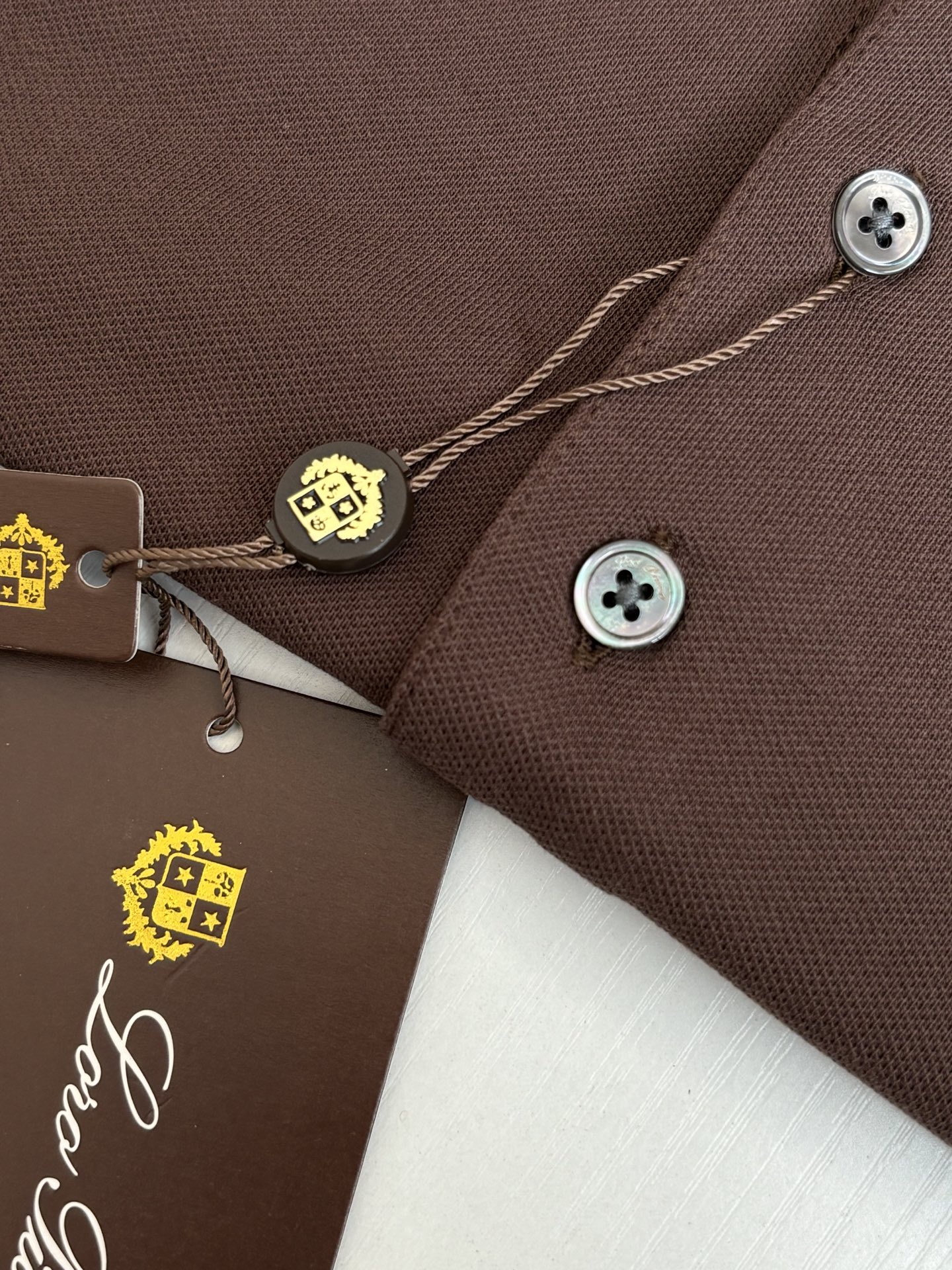 。Loro Pian*/诺悠翩雅 Loro piana标识刺绣珠地棉短袖翻领POLo衫横机针织（针织起脚