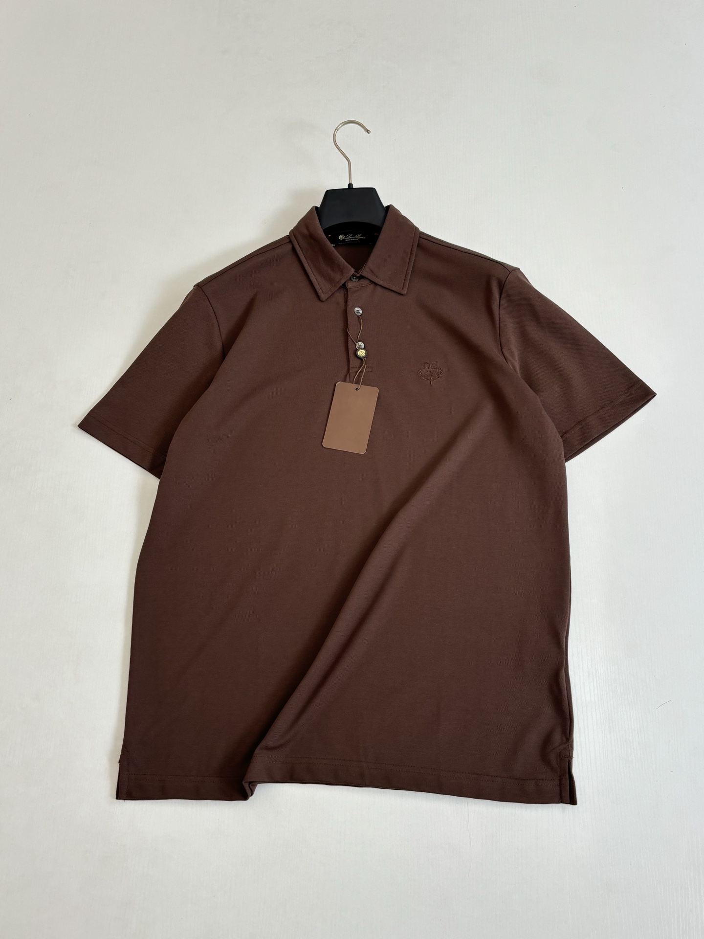 。Loro Pian*/诺悠翩雅 Loro piana标识刺绣珠地棉短袖翻领POLo衫横机针织（针织起脚