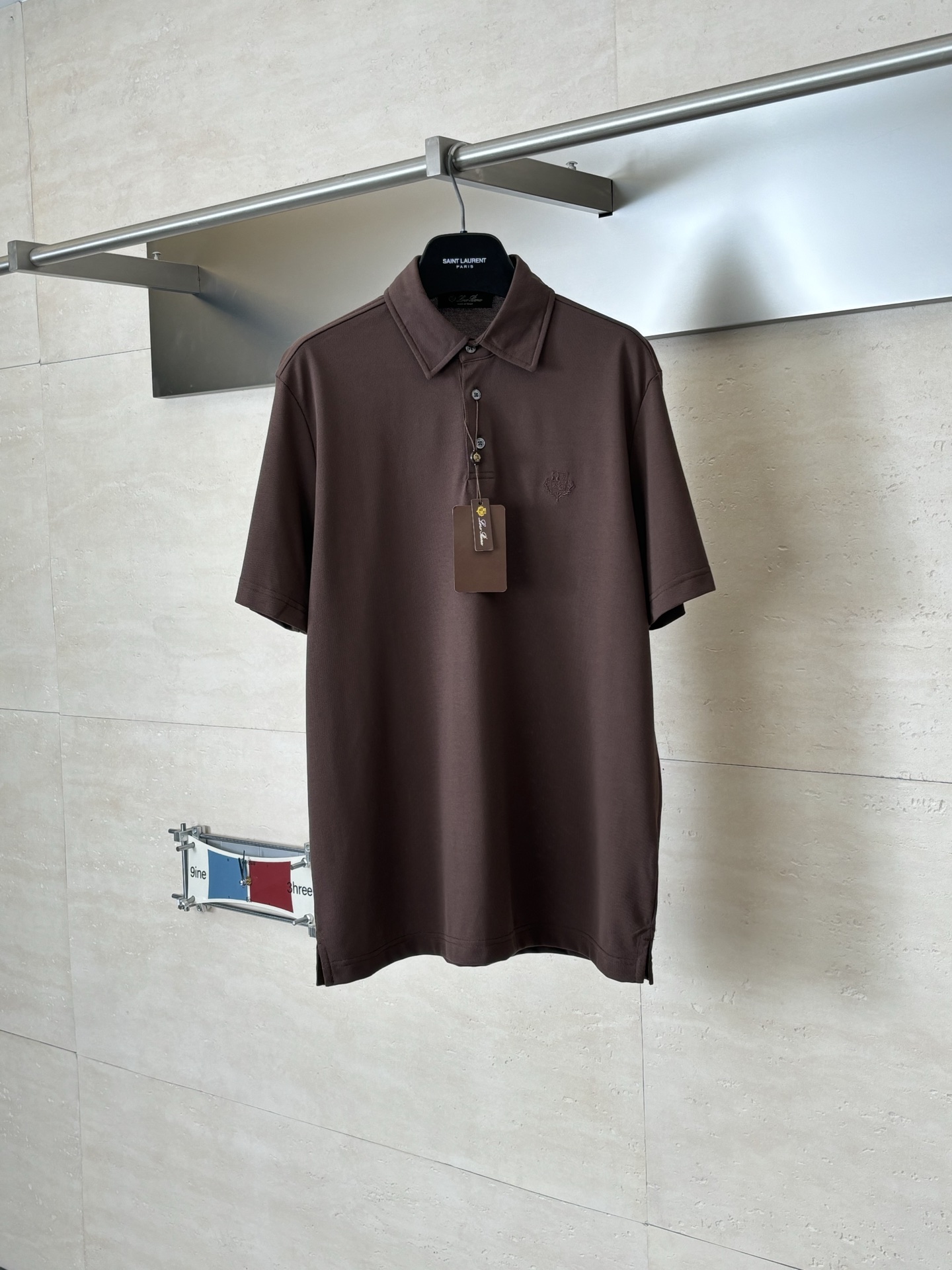 。Loro Pian*/诺悠翩雅 Loro piana标识刺绣珠地棉短袖翻领POLo衫横机针织（针织起脚