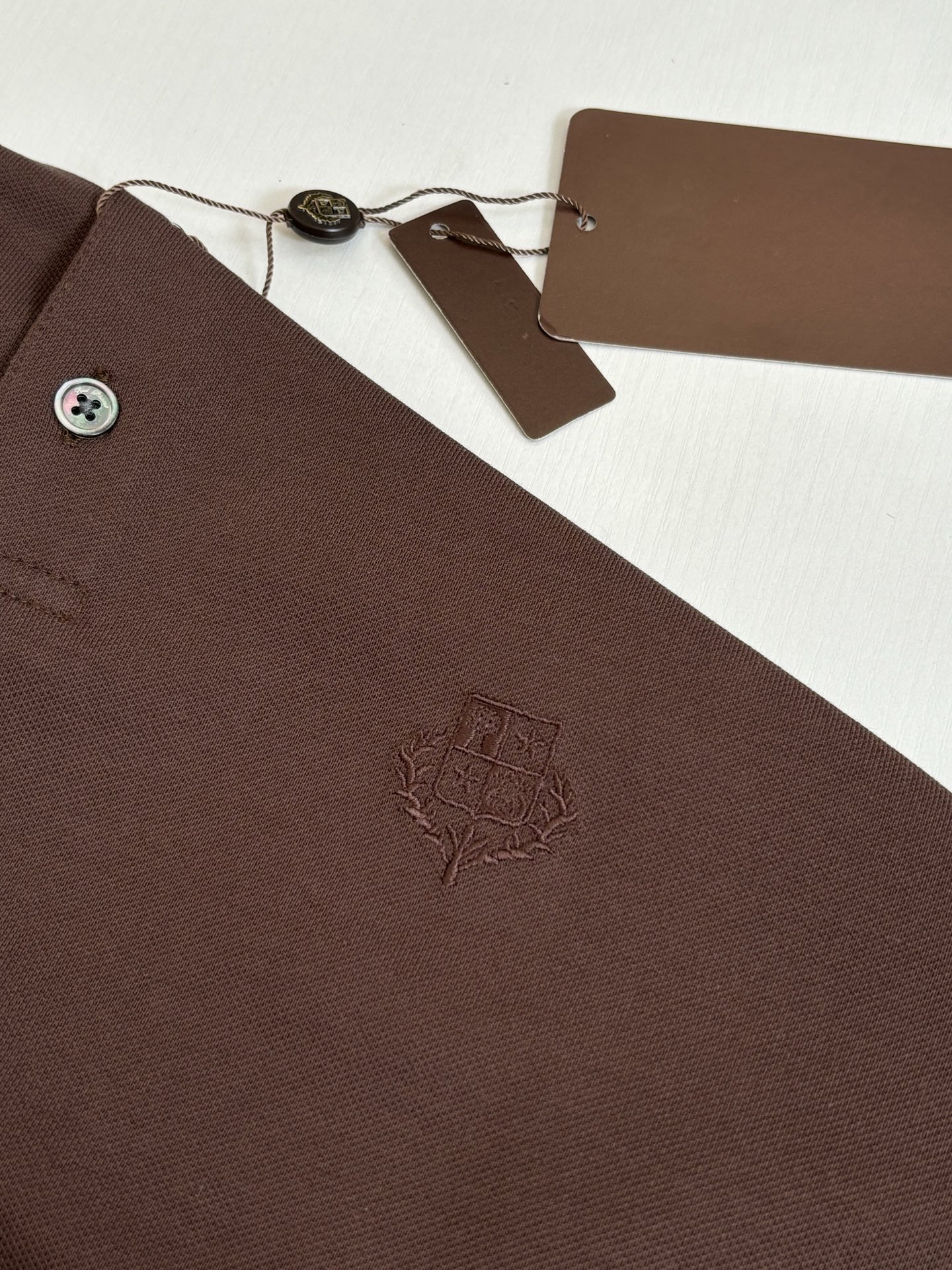 。Loro Pian*/诺悠翩雅 Loro piana标识刺绣珠地棉短袖翻领POLo衫横机针织（针织起脚