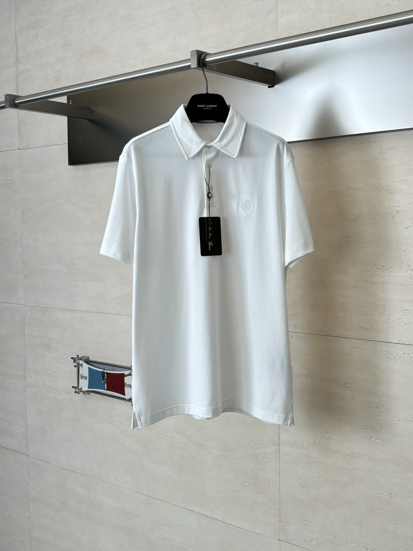 。Loro Pian*/诺悠翩雅 Loro piana标识刺绣珠地棉短袖翻领POLo衫横机针织（针织起脚