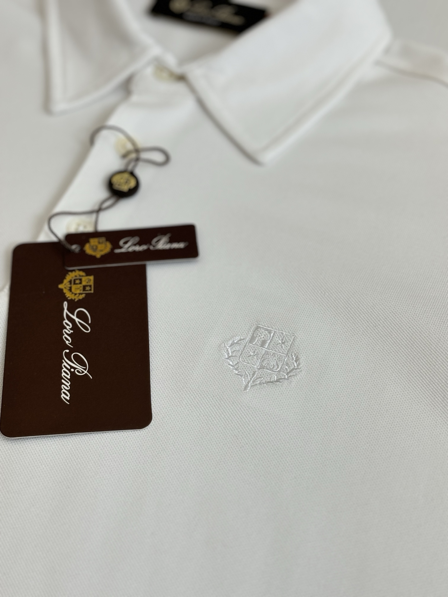 。Loro Pian*/诺悠翩雅 Loro piana标识刺绣珠地棉短袖翻领POLo衫横机针织（针织起脚