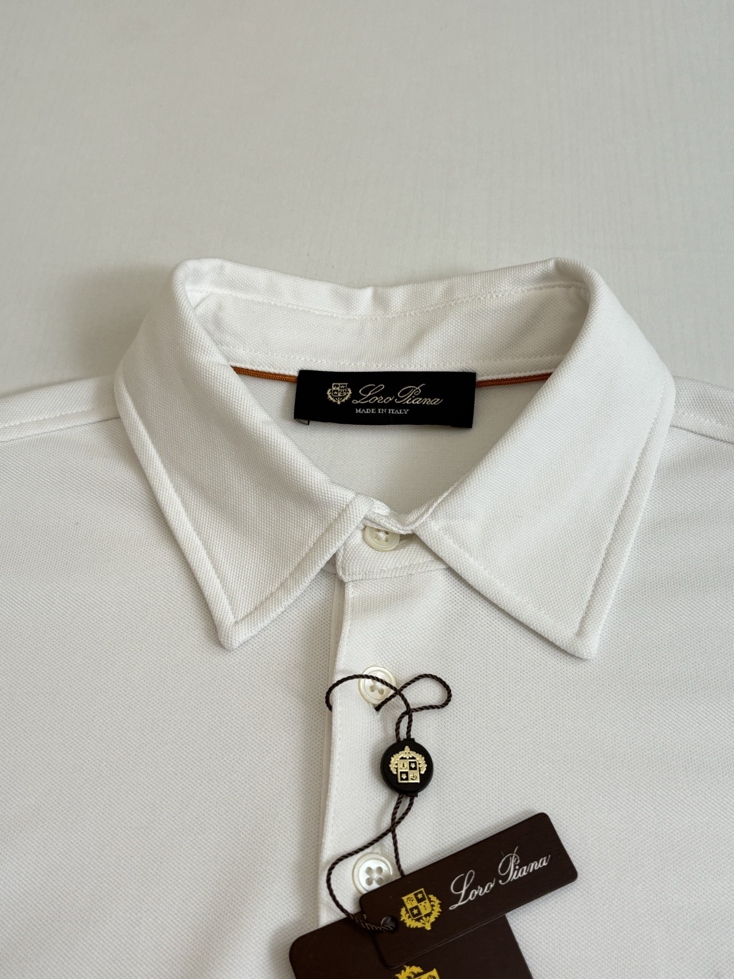 。Loro Pian*/诺悠翩雅 Loro piana标识刺绣珠地棉短袖翻领POLo衫横机针织（针织起脚