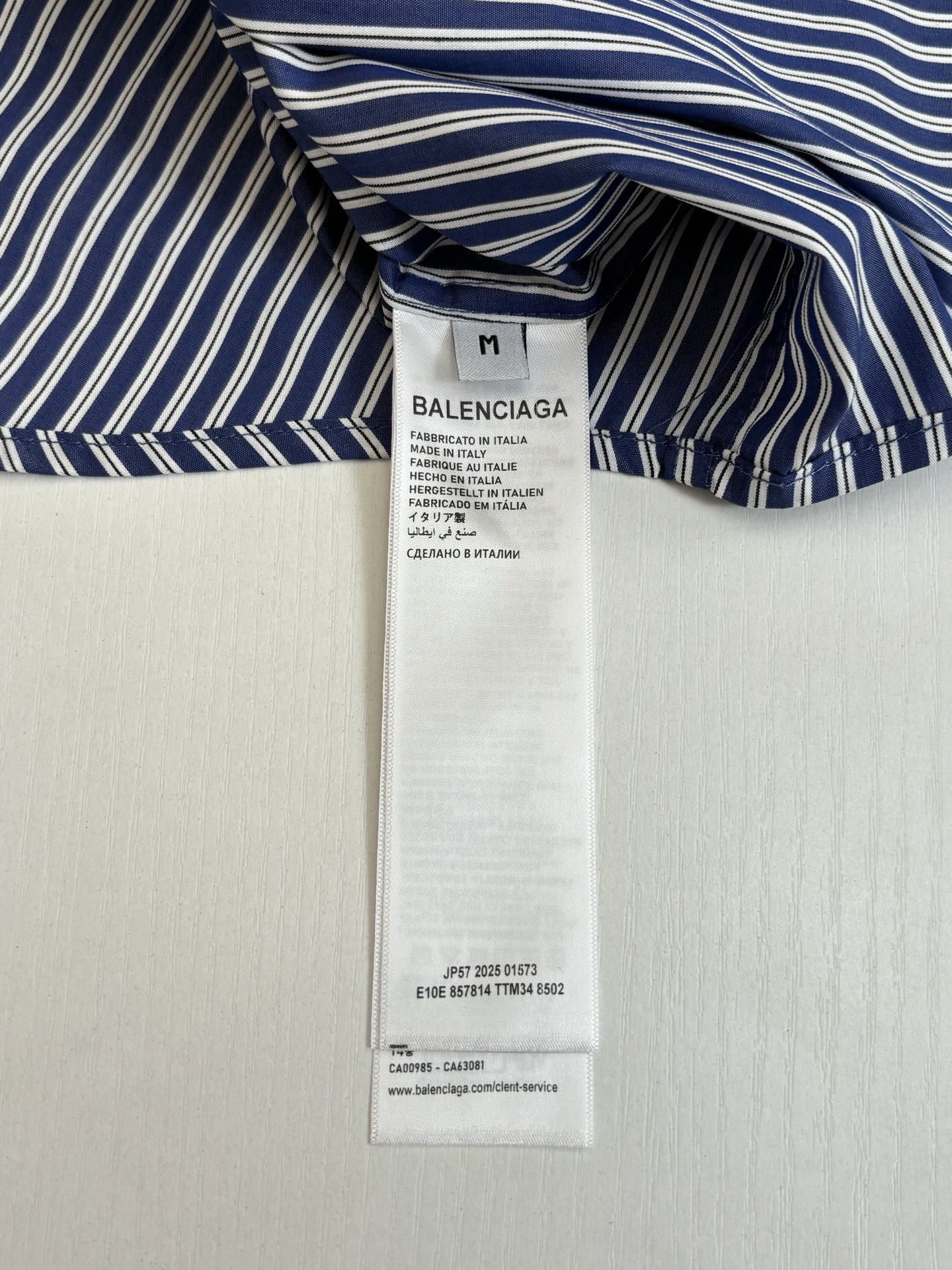 。Balenciag*/巴黎Blcg 26SS袖标条纹对位格纹长袖衬衫Size：S/M/L/XL