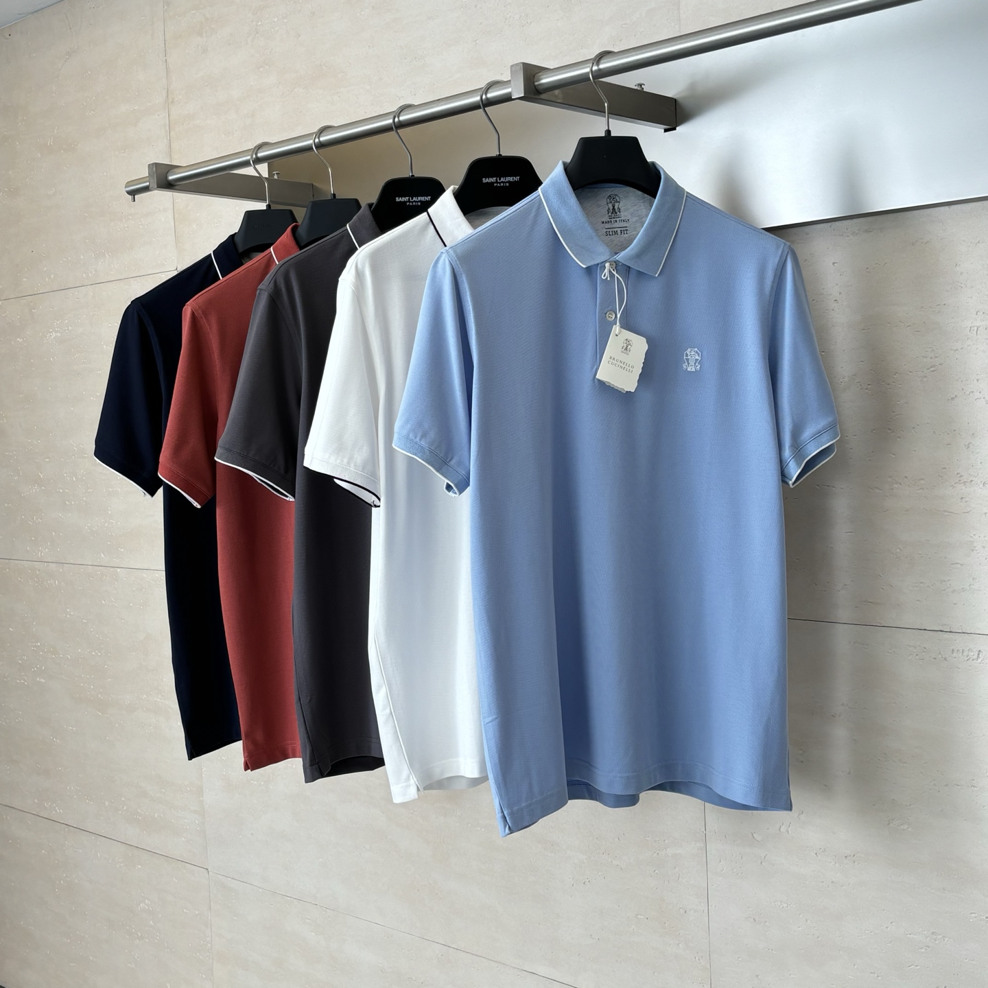 。Brunello Cucinell* BC徽标刺绣翻领短袖Polo衫定制丝光珠地弹府绸 紧致细腻 舒适