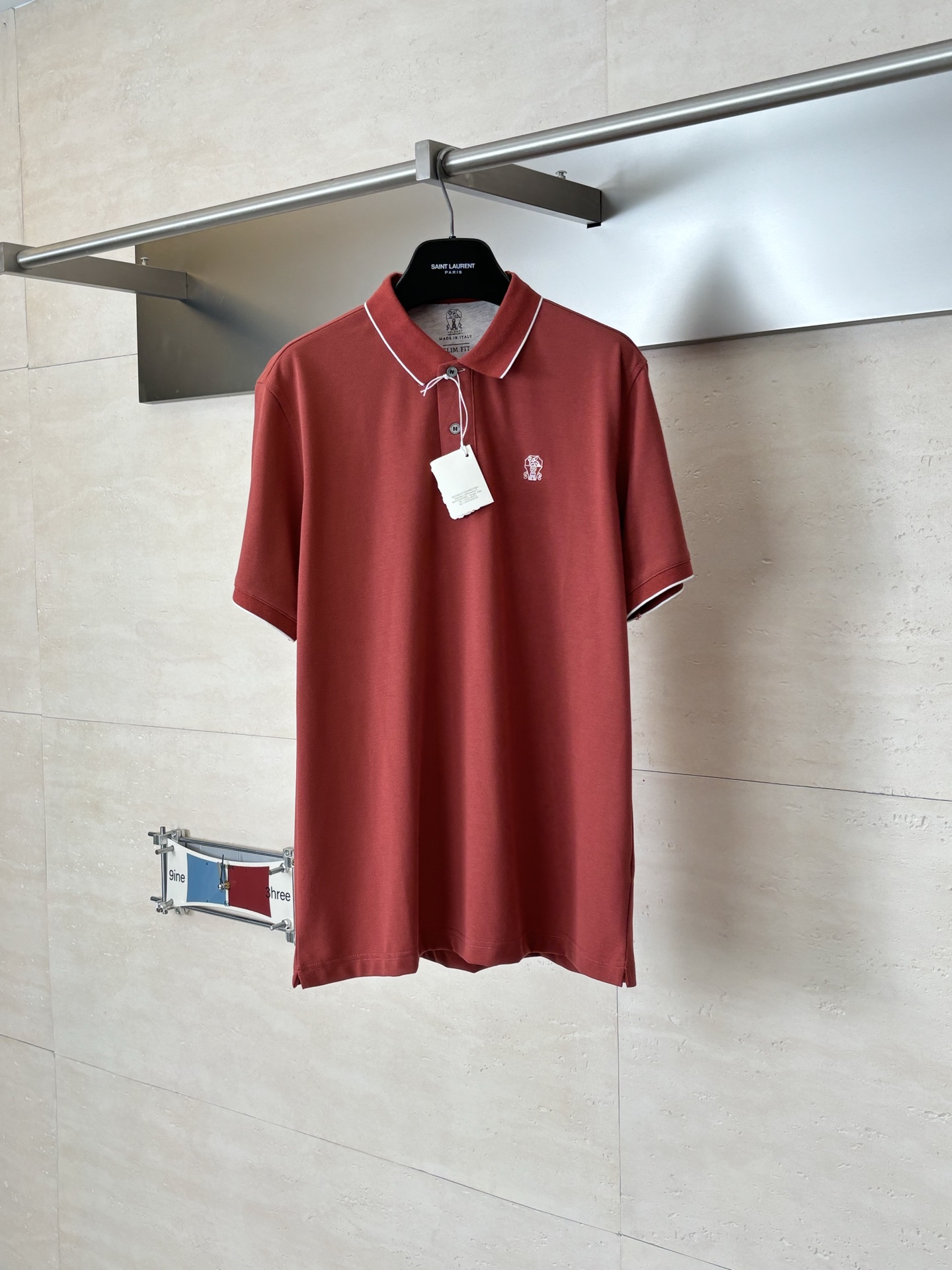 。Brunello Cucinell* BC徽标刺绣翻领短袖Polo衫定制丝光珠地弹府绸 紧致细腻 舒适