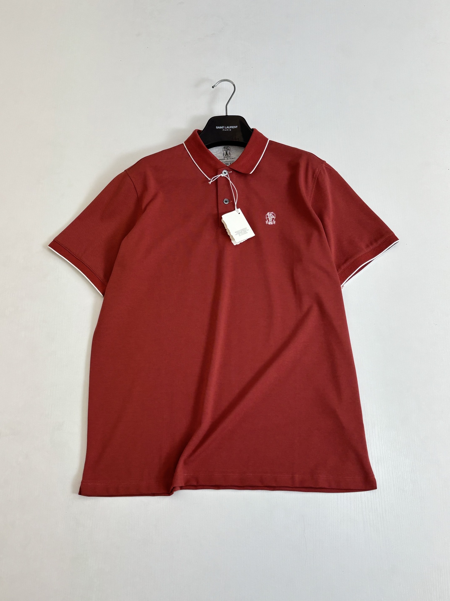 。Brunello Cucinell* BC徽标刺绣翻领短袖Polo衫定制丝光珠地弹府绸 紧致细腻 舒适