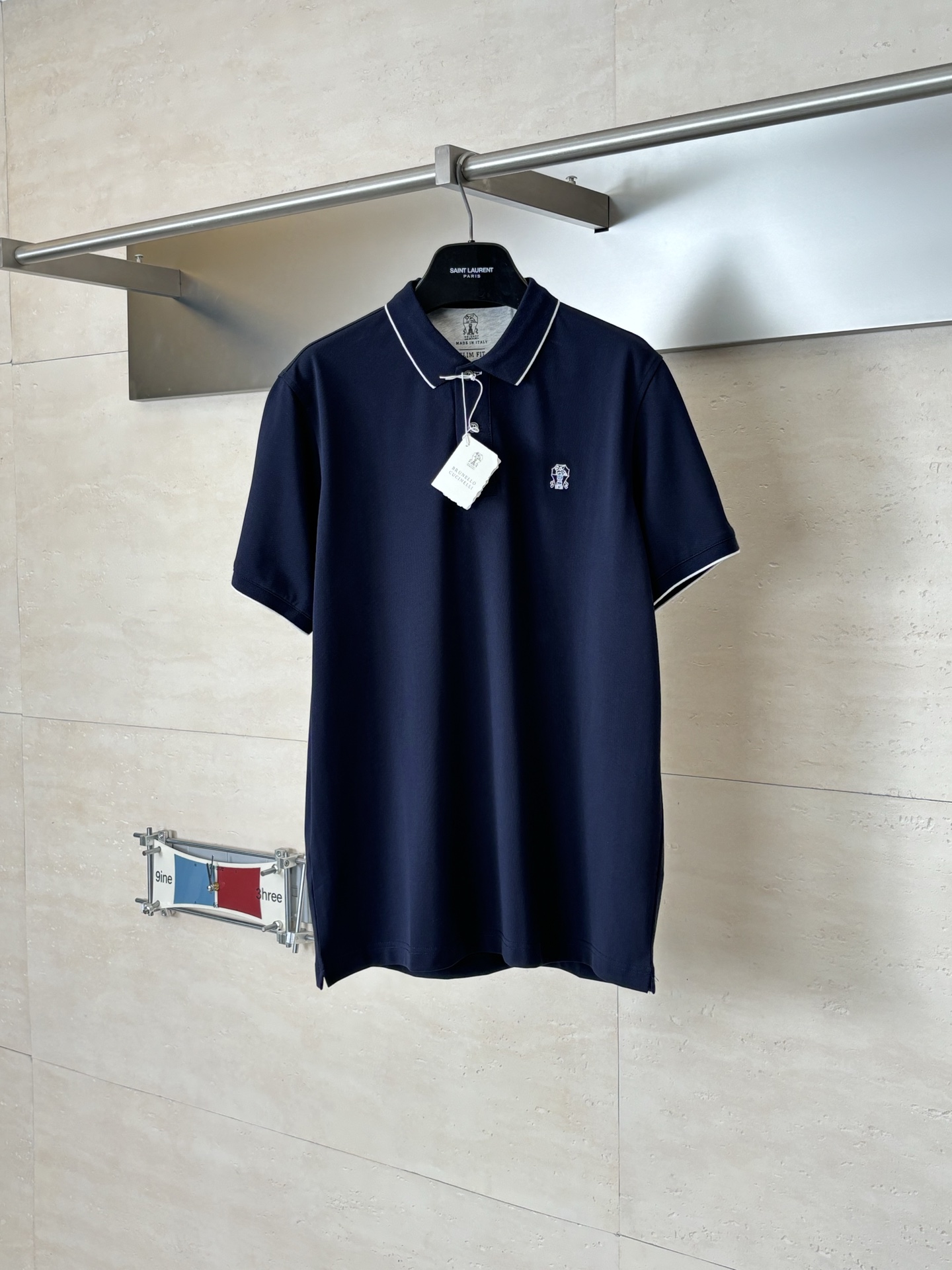 。Brunello Cucinell* BC徽标刺绣翻领短袖Polo衫定制丝光珠地弹府绸 紧致细腻 舒适