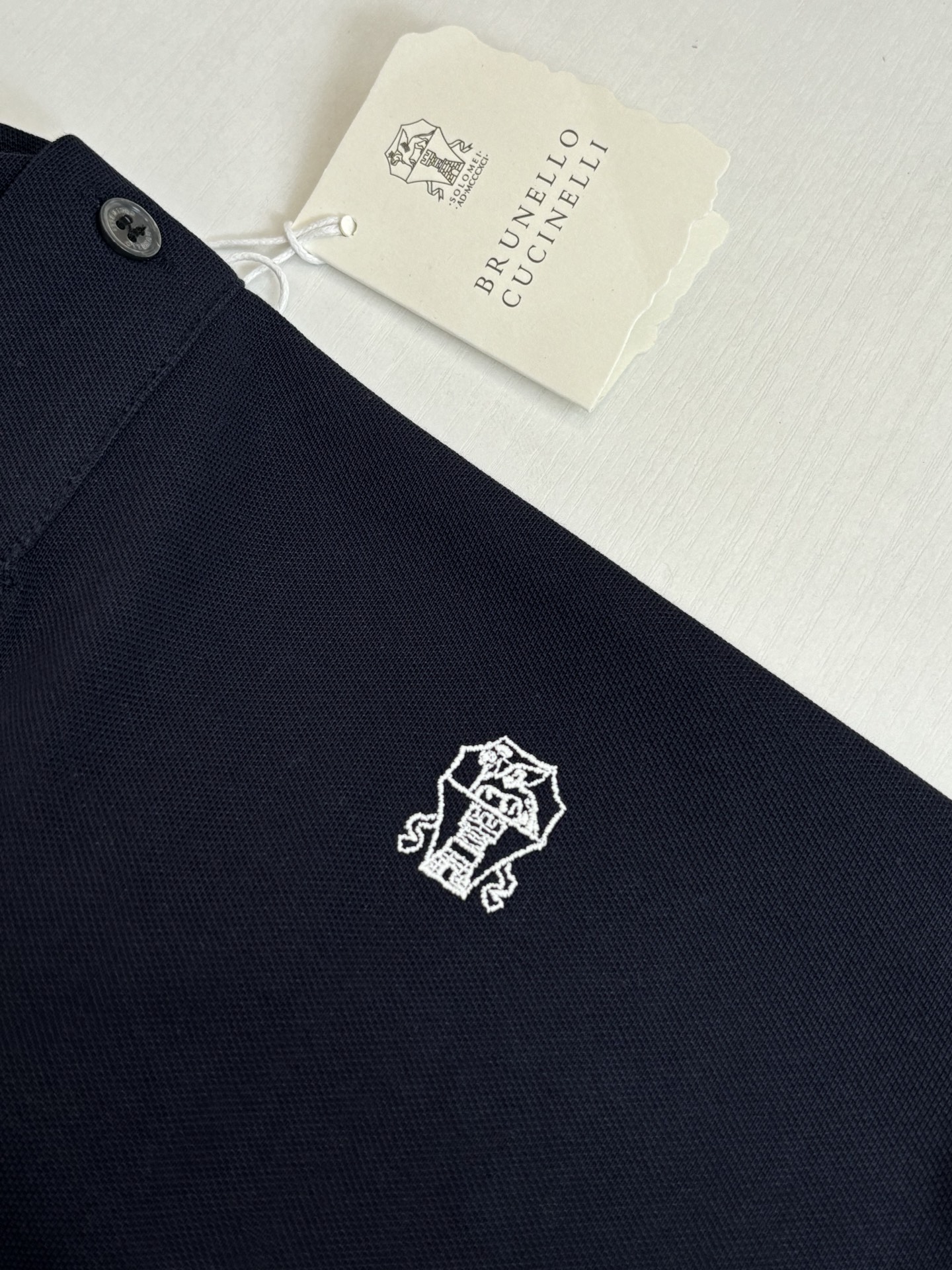 。Brunello Cucinell* BC徽标刺绣翻领短袖Polo衫定制丝光珠地弹府绸 紧致细腻 舒适